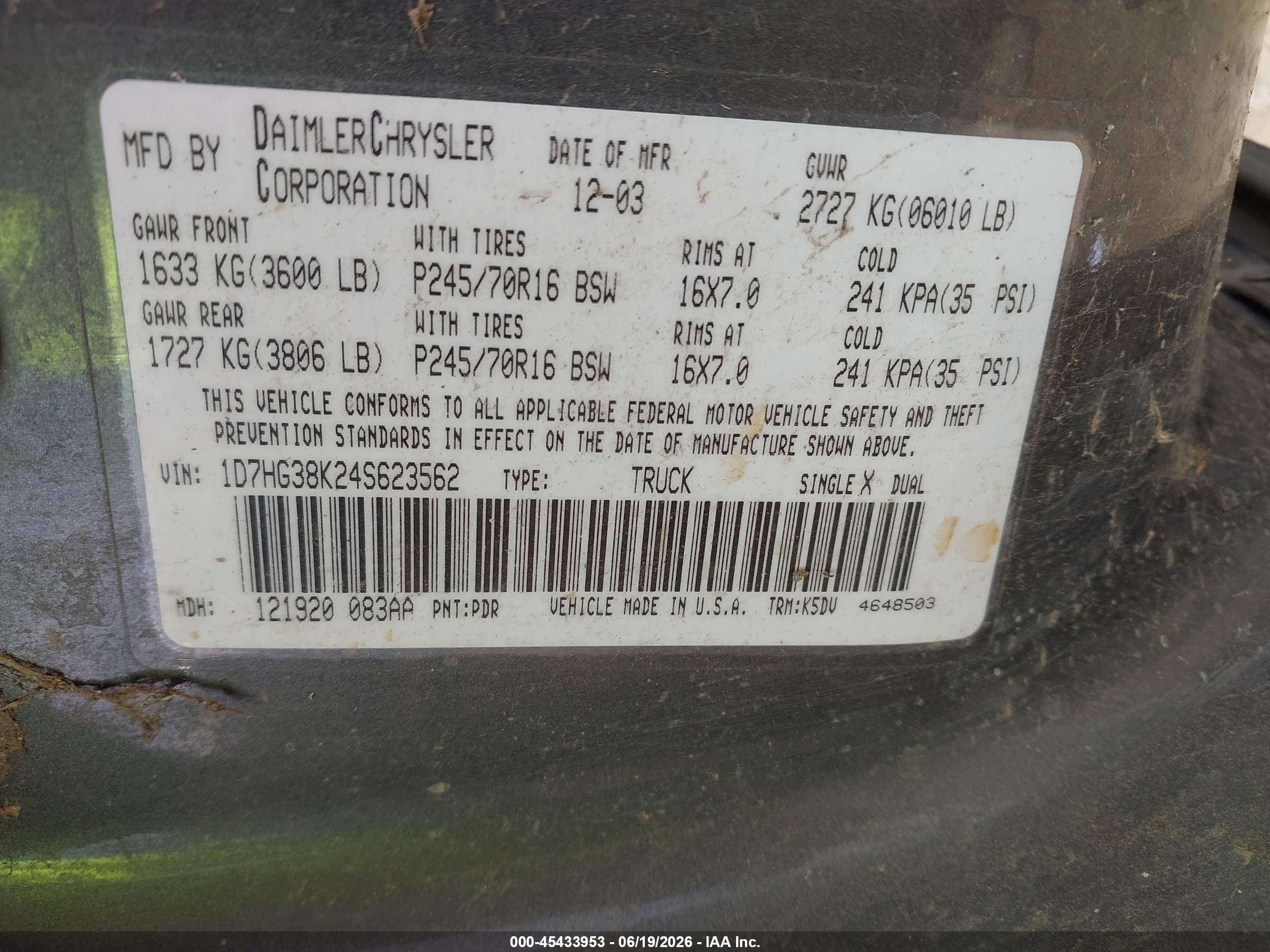 2004 Dodge Dakota Sport/sxt Gray vin: 1D7HG38K24S623562