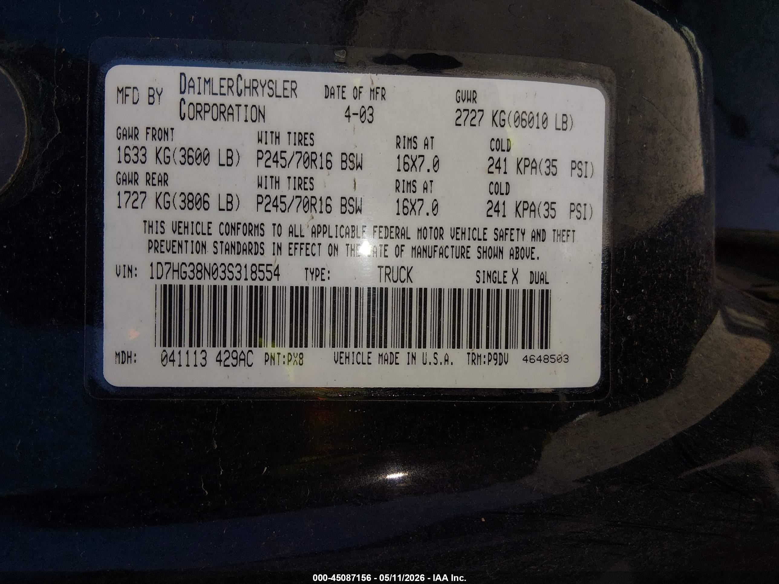 2003 Dodge Dakota Sport/sxt Black vin: 1D7HG38N03S318554