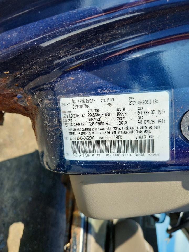 2004 Dodge Dakota Quad Sport Blue vin: 1D7HG38N94S622287