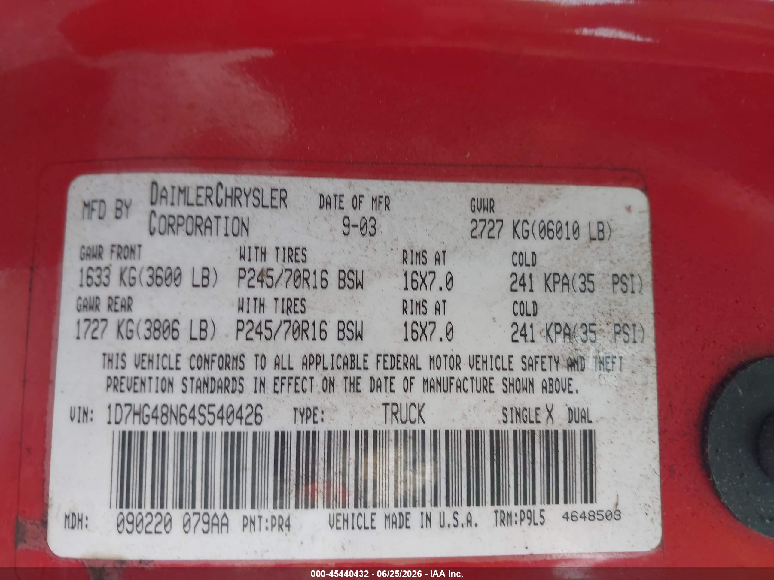 2004 Dodge Dakota Slt Red vin: 1D7HG48N64S540426