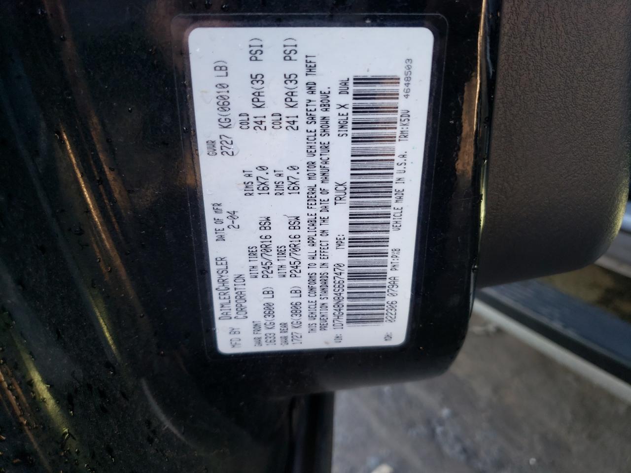 2004 Dodge Dakota Quad Slt Black vin: 1D7HG48N84S667470