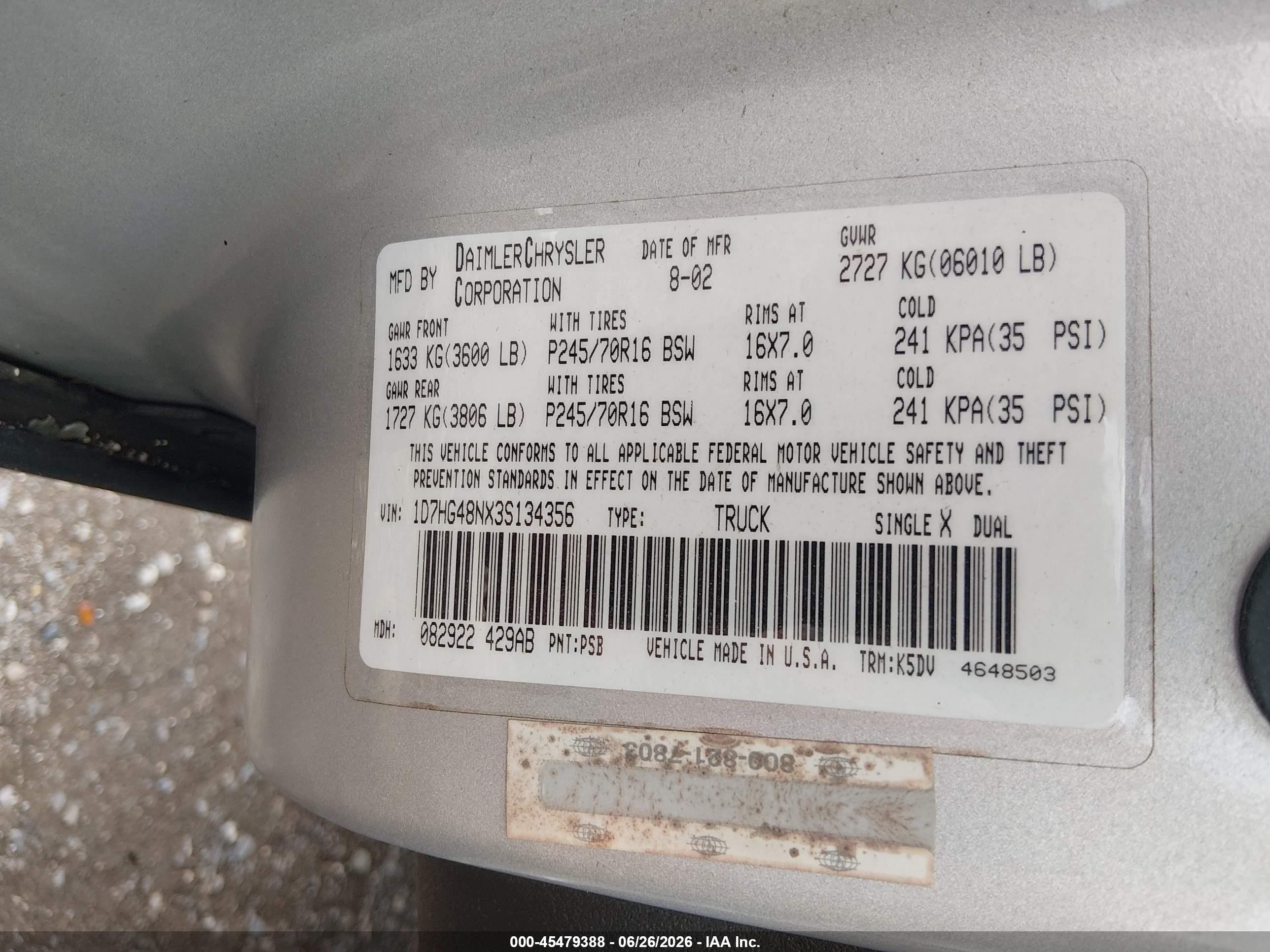 2003 Dodge Dakota Slt Серебряный vin: 1D7HG48NX3S134356