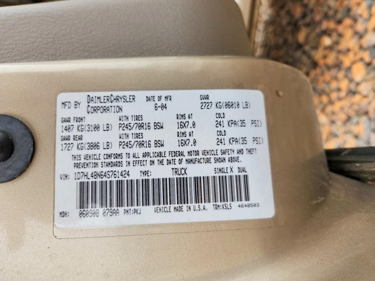 2004 Dodge Dakota Quad Slt Gold vin: 1D7HL48N64S761424