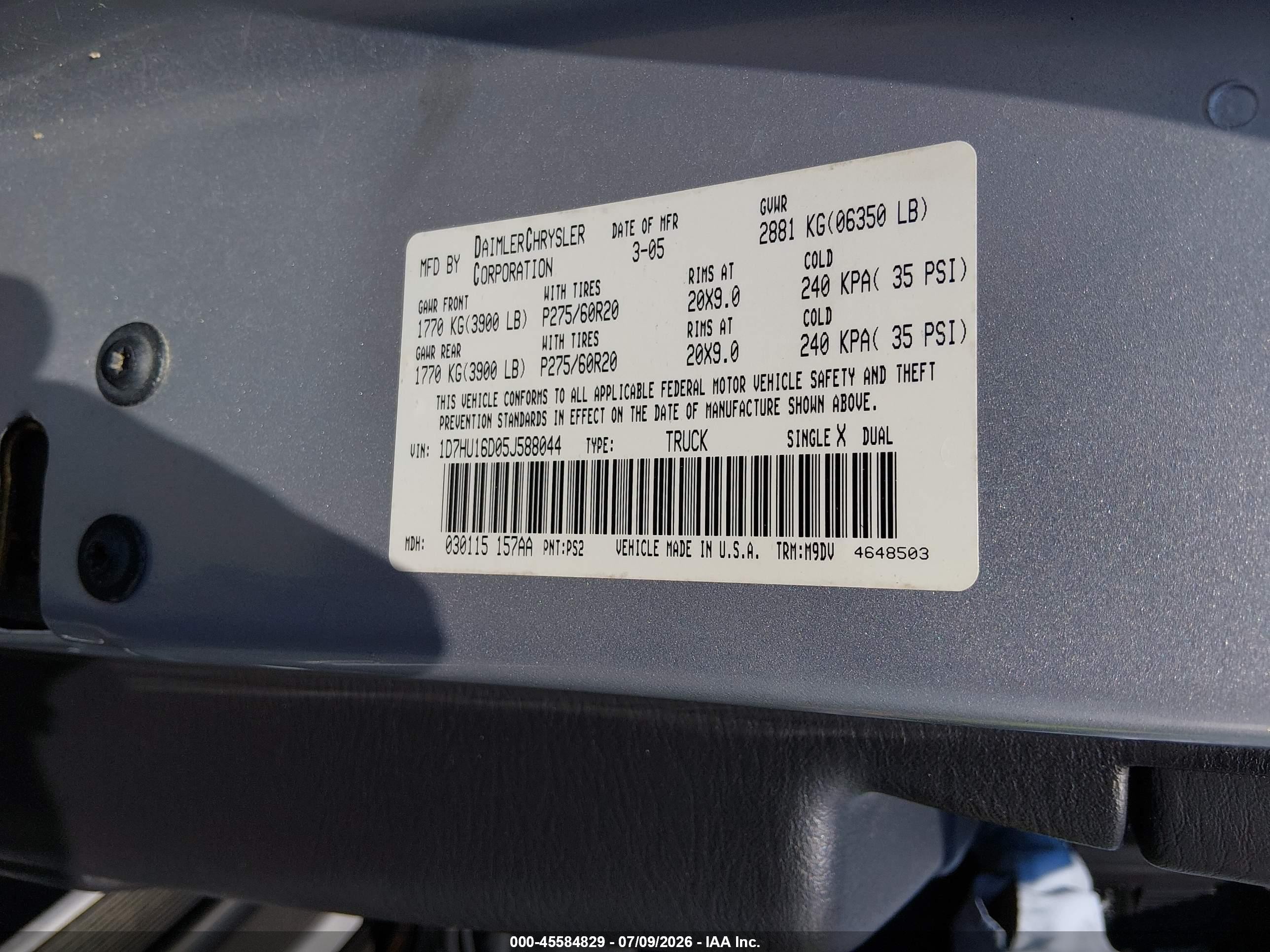 2005 Dodge Ram 1500 Slt/laramie Silver vin: 1D7HU16D05J588044