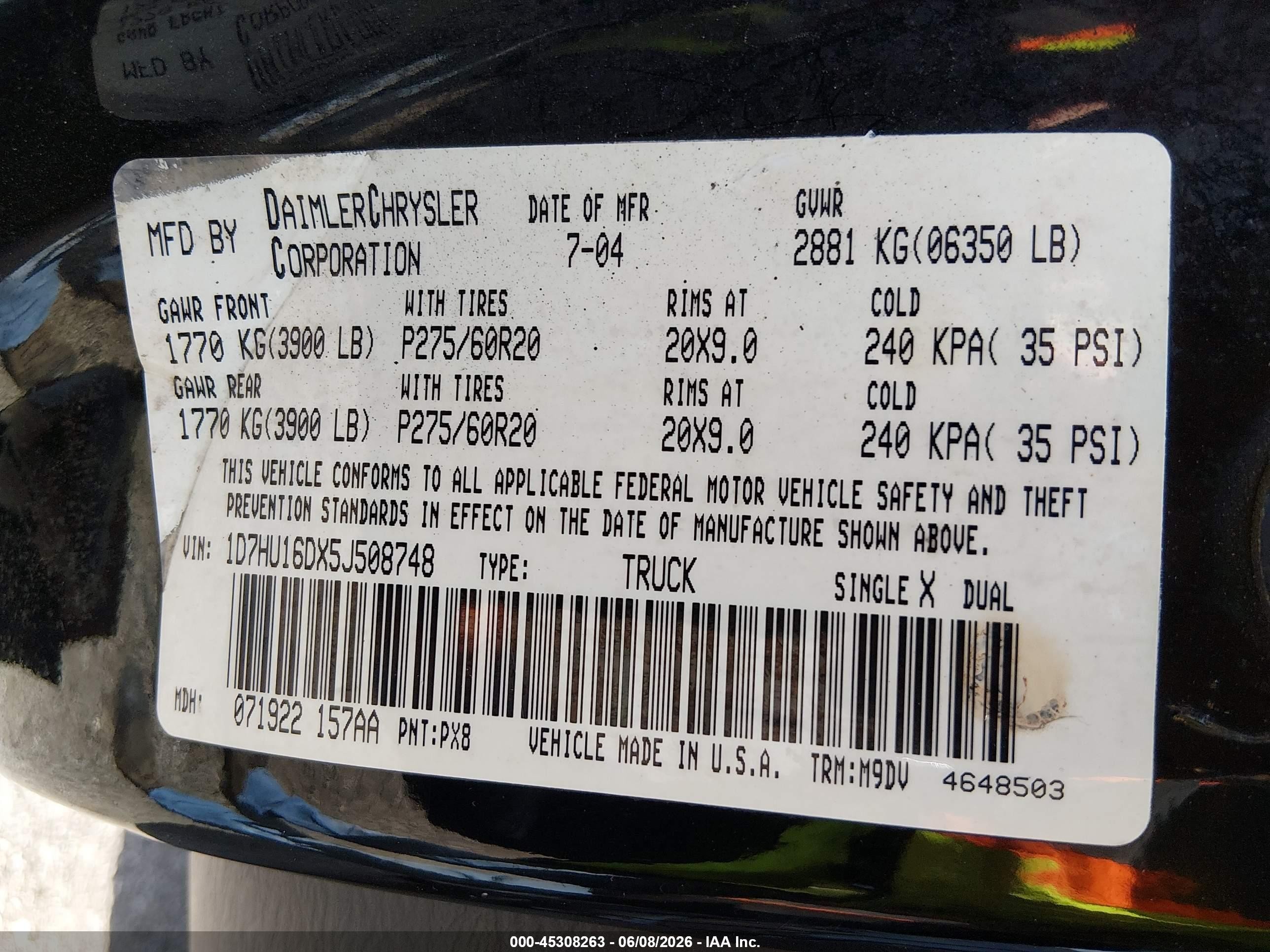 2005 Dodge Ram 1500 Slt/laramie Black vin: 1D7HU16DX5J508748