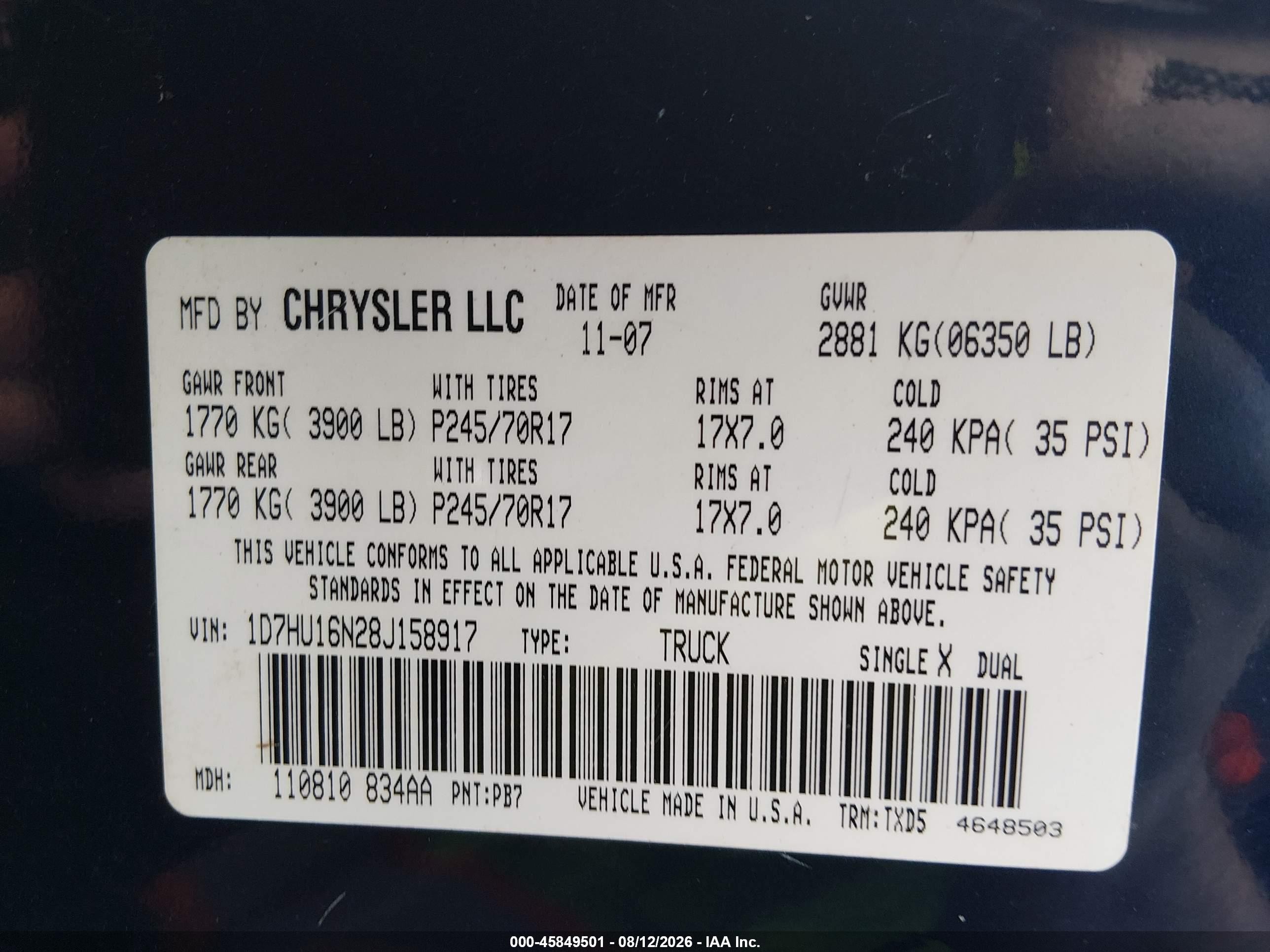 2008 Dodge Ram 1500 St/sxt Blue vin: 1D7HU16N28J158917