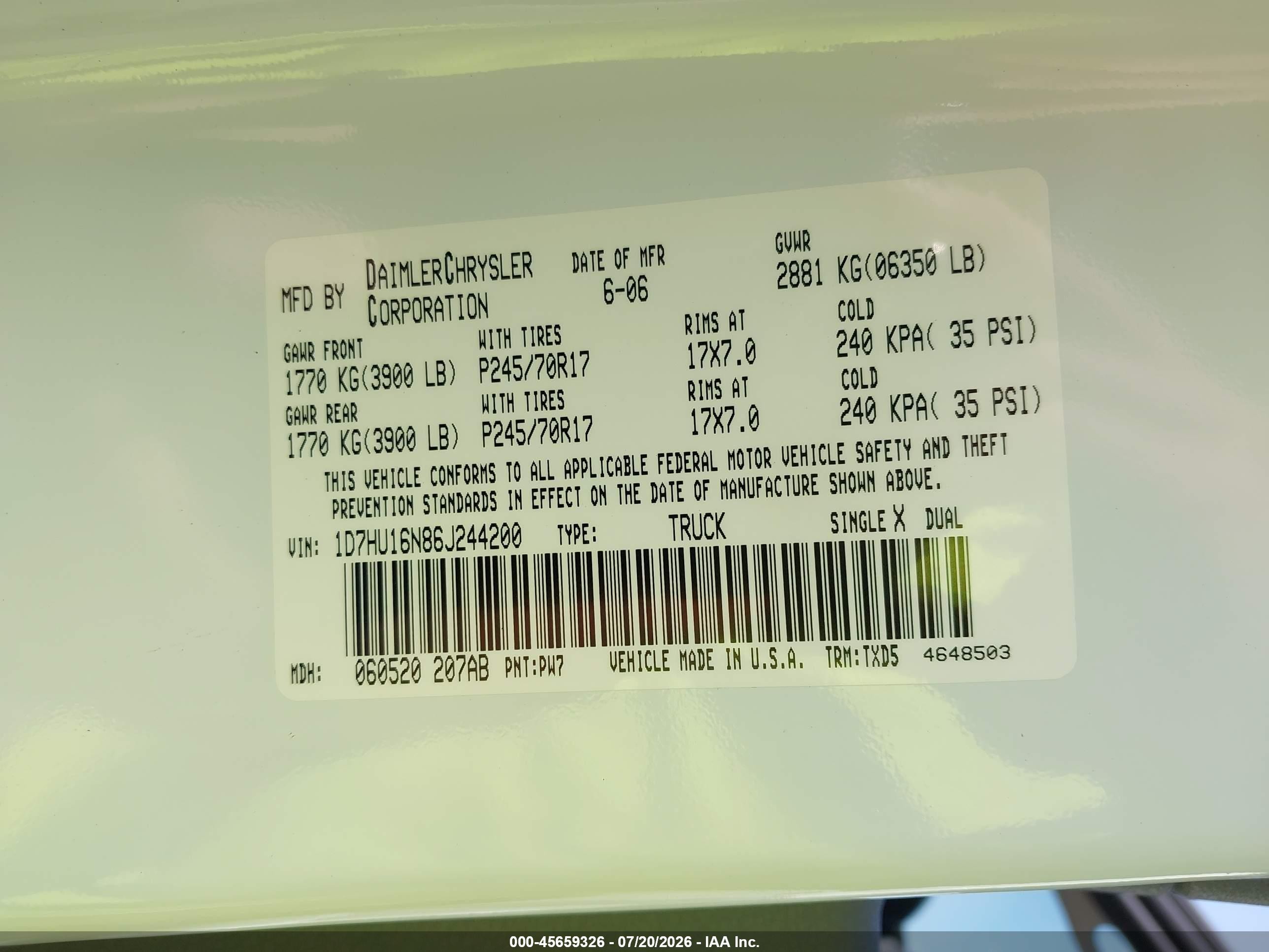 2006 Dodge Ram 1500 St Белый vin: 1D7HU16N86J244200