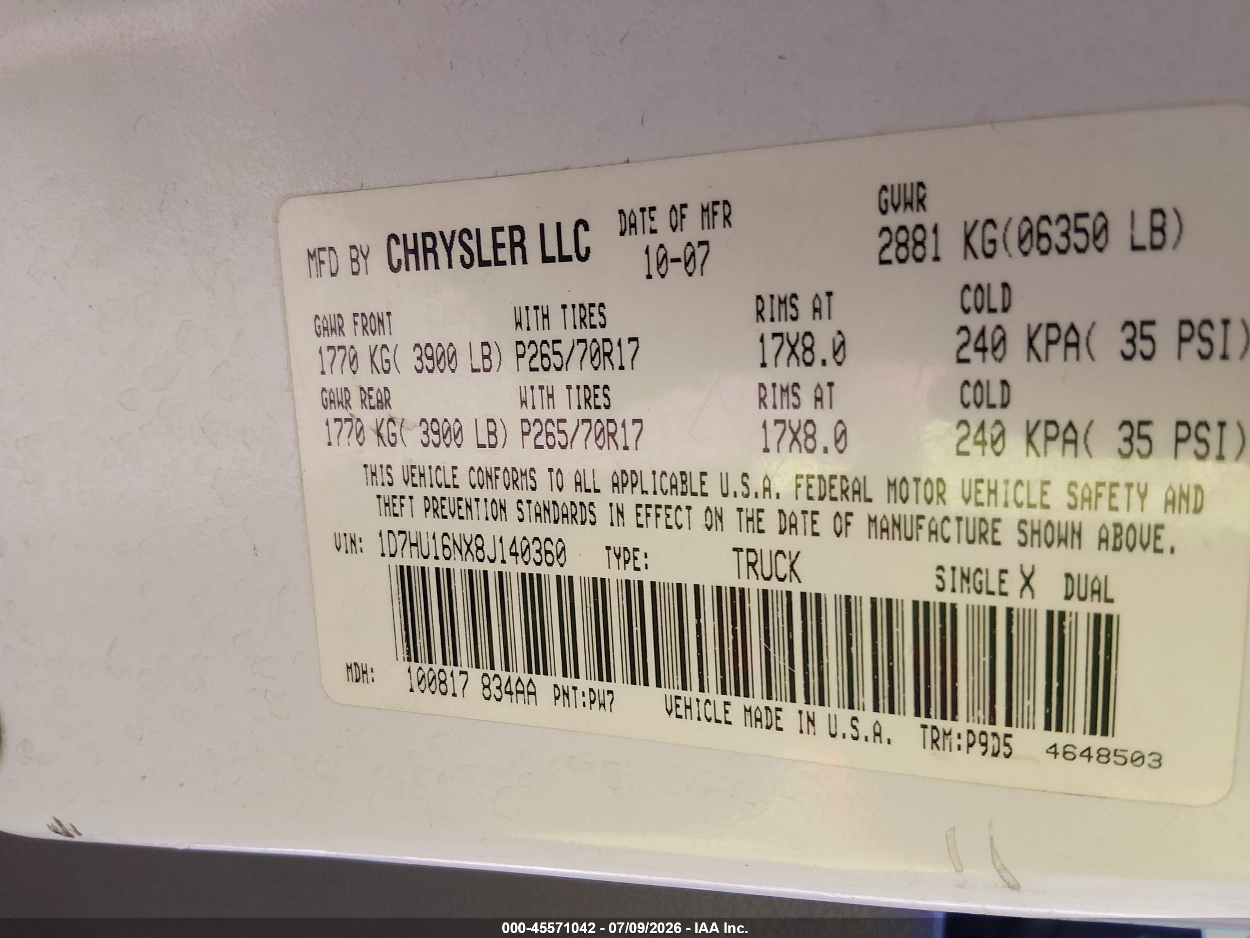 2008 Dodge Ram 1500 Slt White vin: 1D7HU16NX8J140360