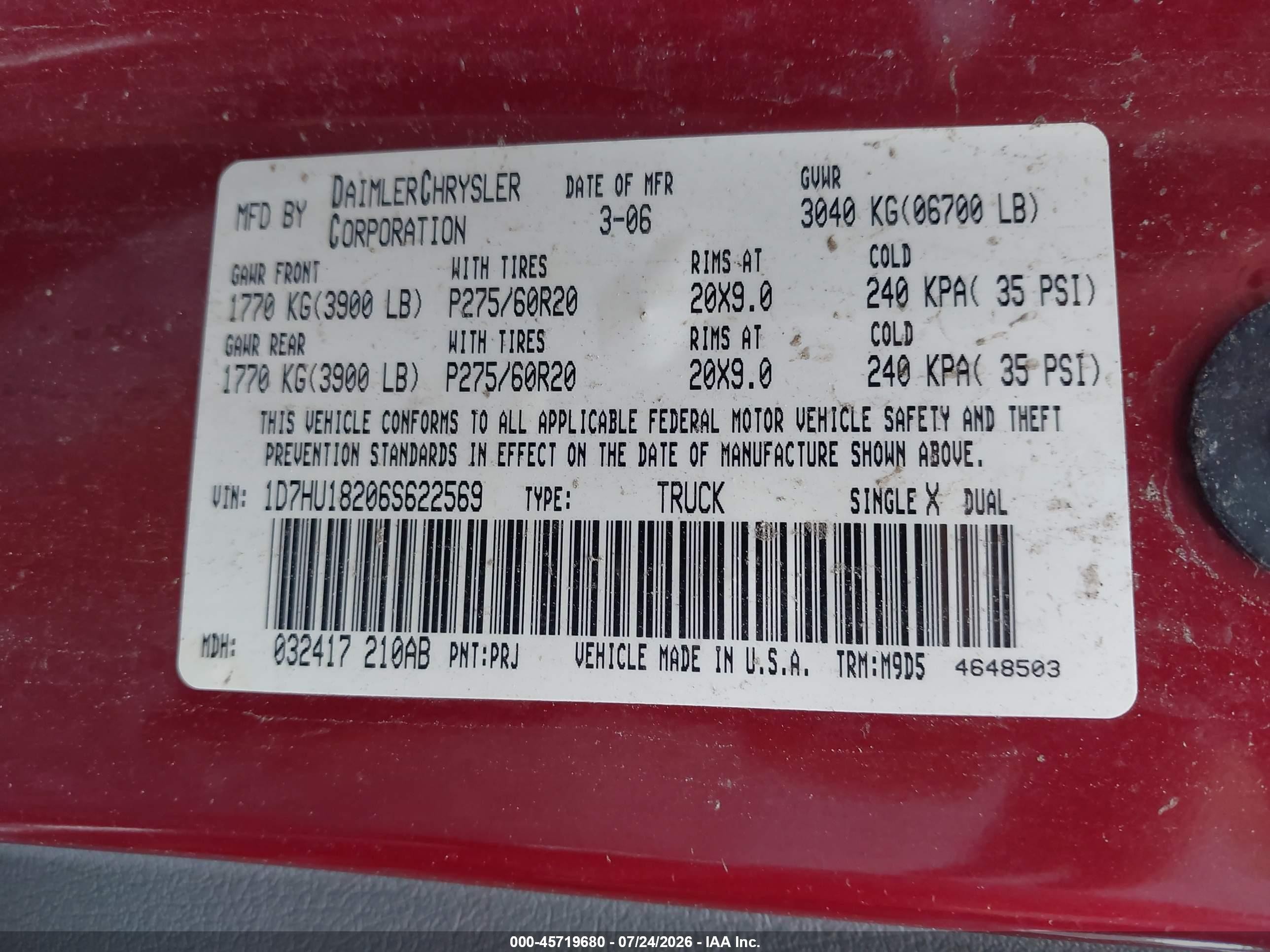 2006 Dodge Ram 1500 Slt/trx4 Off Road/sport Red vin: 1D7HU18206S622569