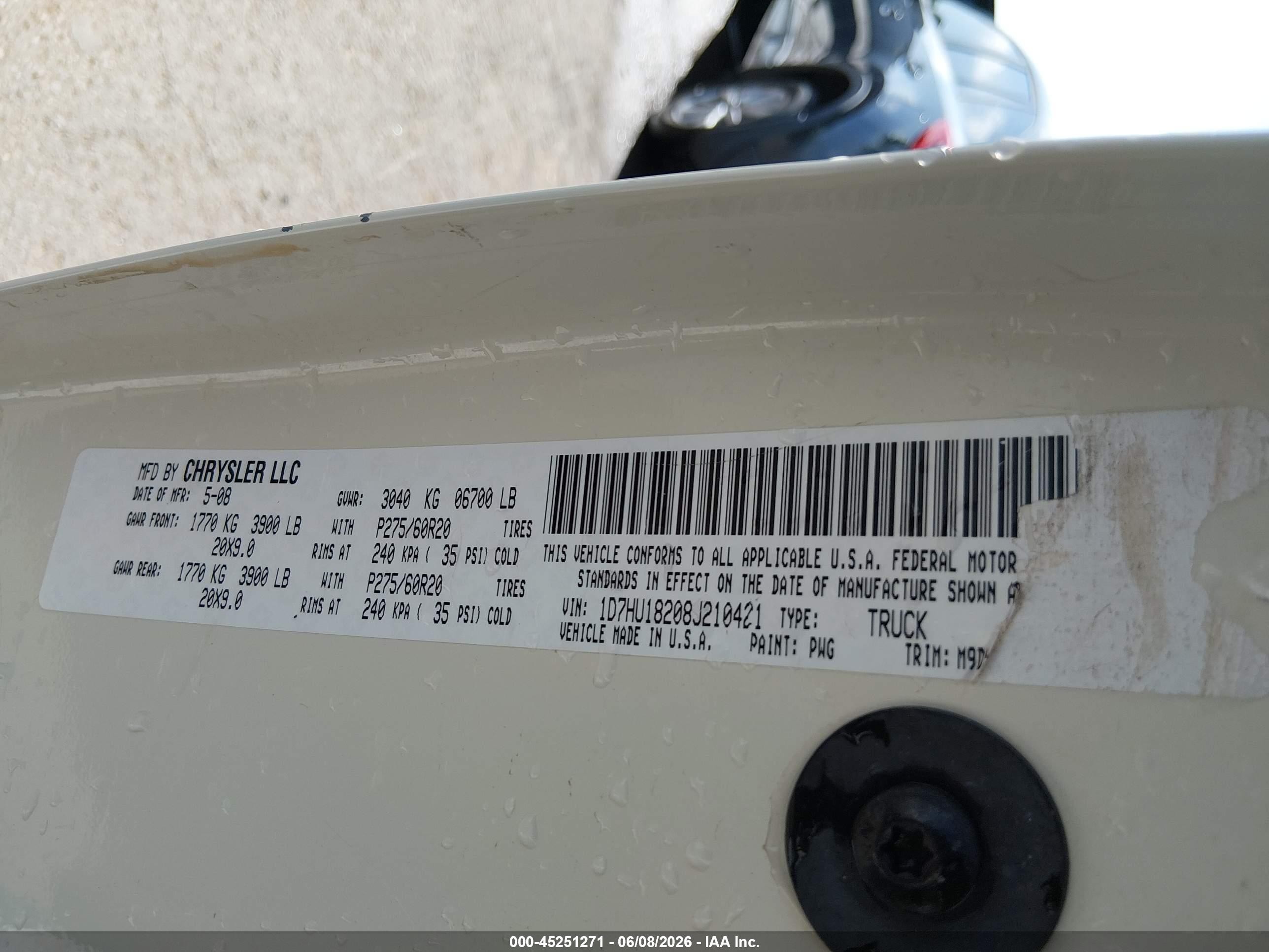 2008 Dodge Ram 1500 Slt White vin: 1D7HU18208J210421