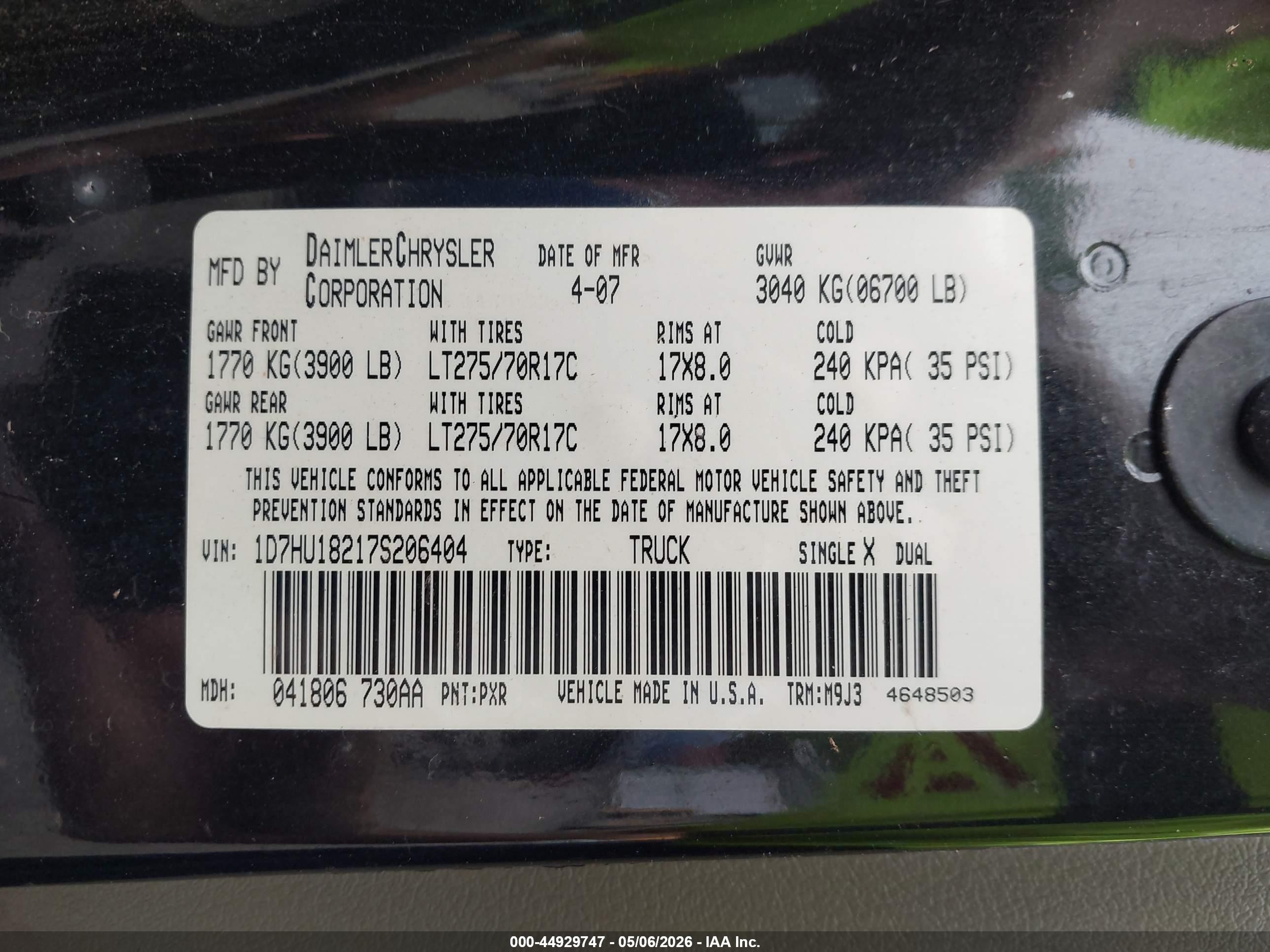 2007 Dodge Ram 1500 Slt/trx4 Off Road/sport Черный vin: 1D7HU18217S206404