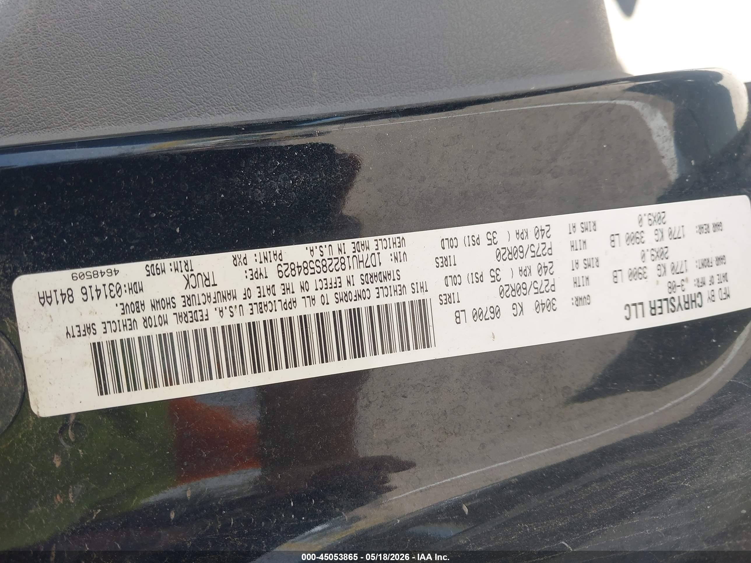 2008 Dodge Ram 1500 Slt Black vin: 1D7HU18228S584829