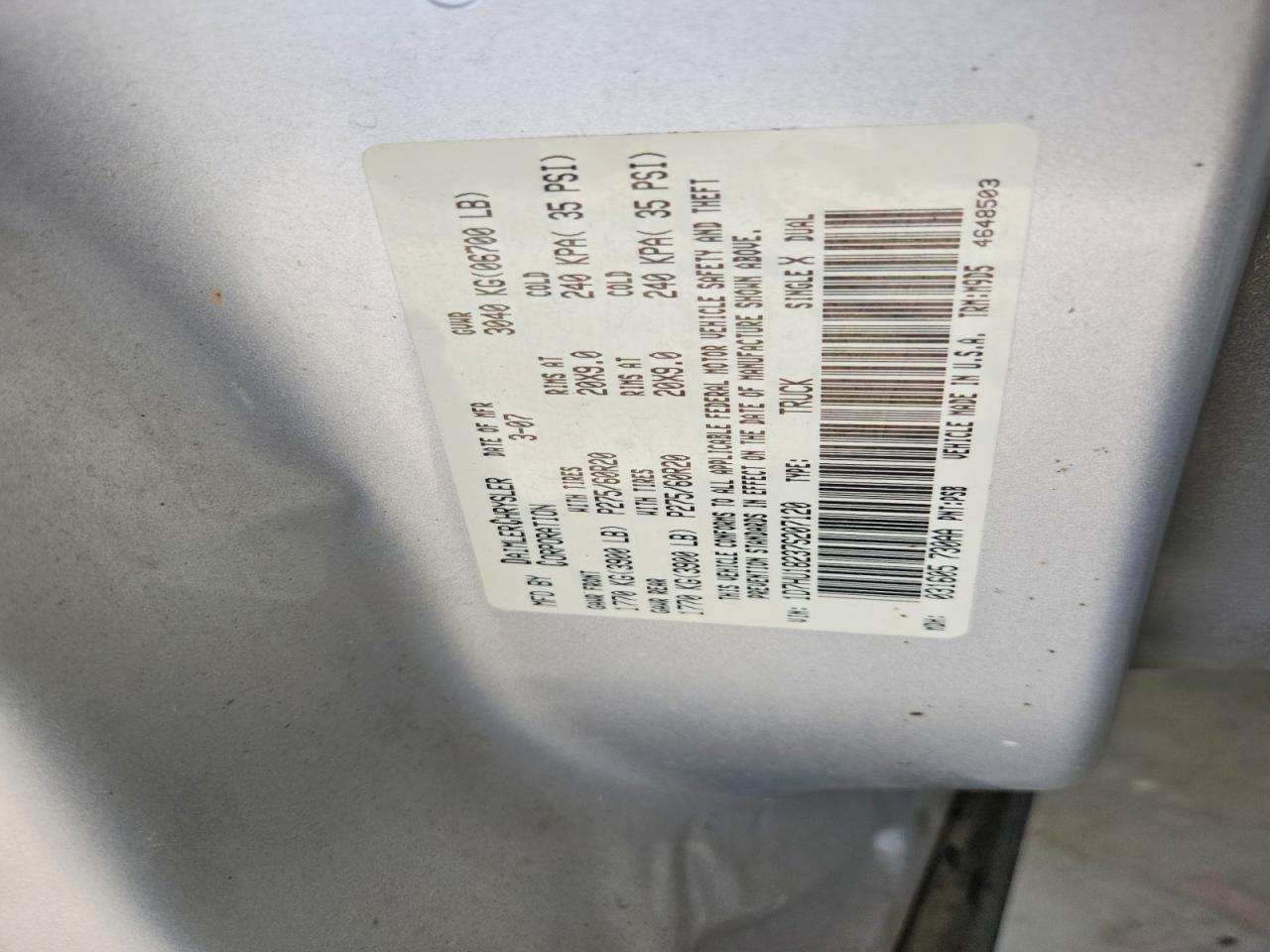 2007 Dodge Ram 1500 St Silver vin: 1D7HU18237S207120