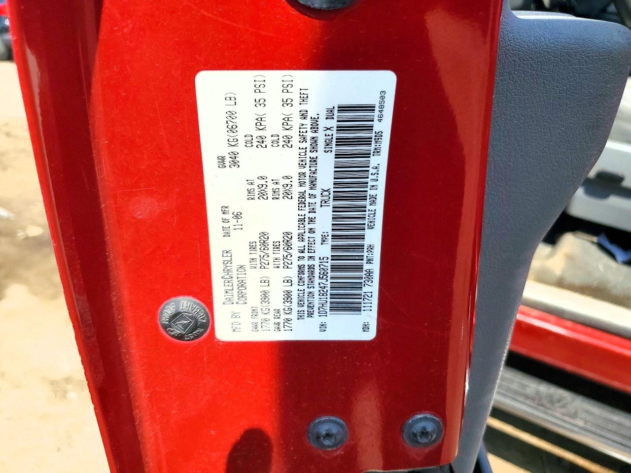 2007 Dodge Ram 1500 St Red vin: 1D7HU18247J560715