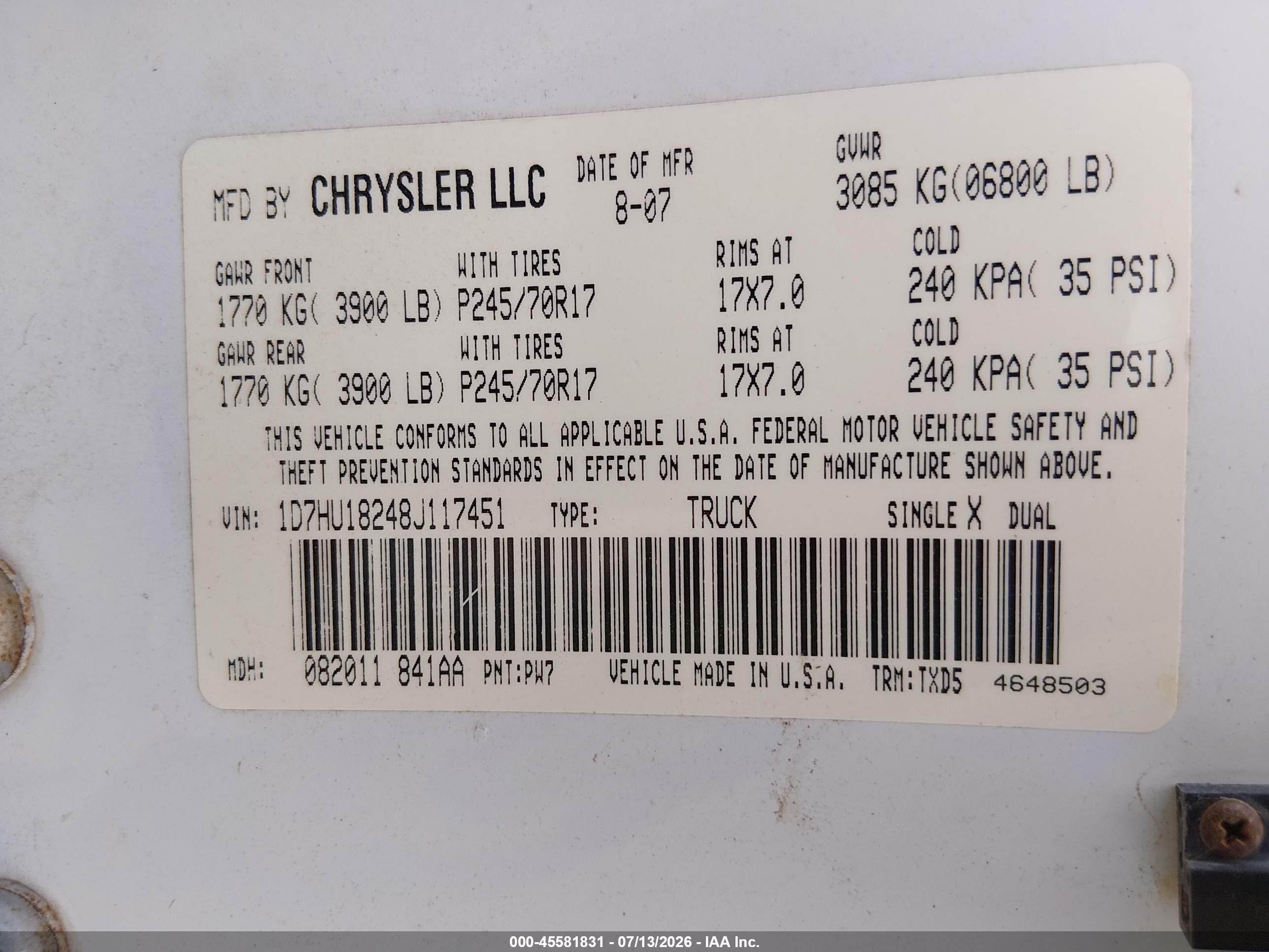 2008 Dodge Ram 1500 St/sxt Белый vin: 1D7HU18248J117451