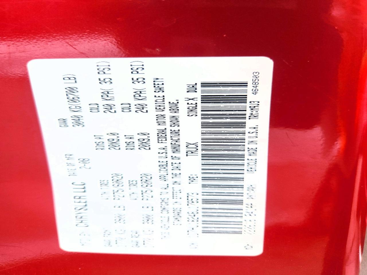2008 Dodge Ram 1500 St Burgundy vin: 1D7HU18248J178573