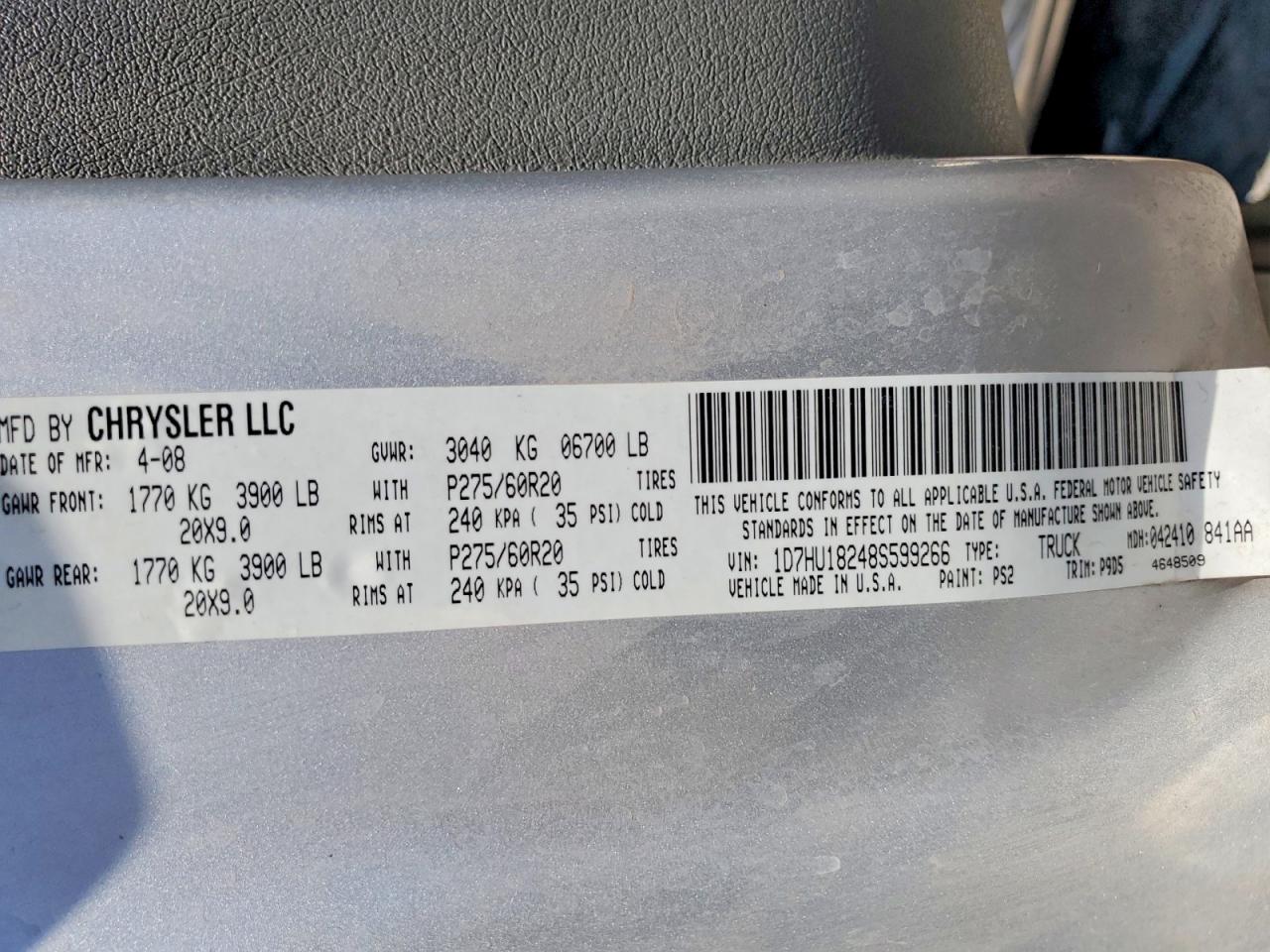 2008 Dodge Ram 1500 St Silver vin: 1D7HU18248S599266