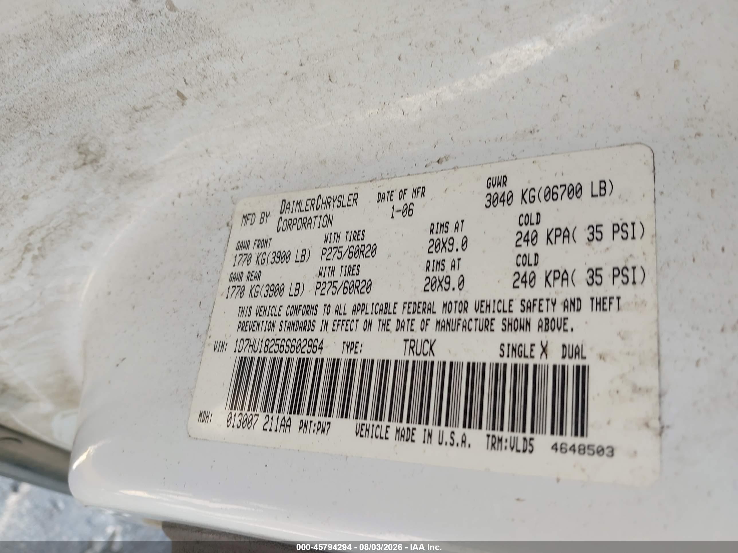2006 Dodge Ram 1500 Laramie White vin: 1D7HU18256S602964