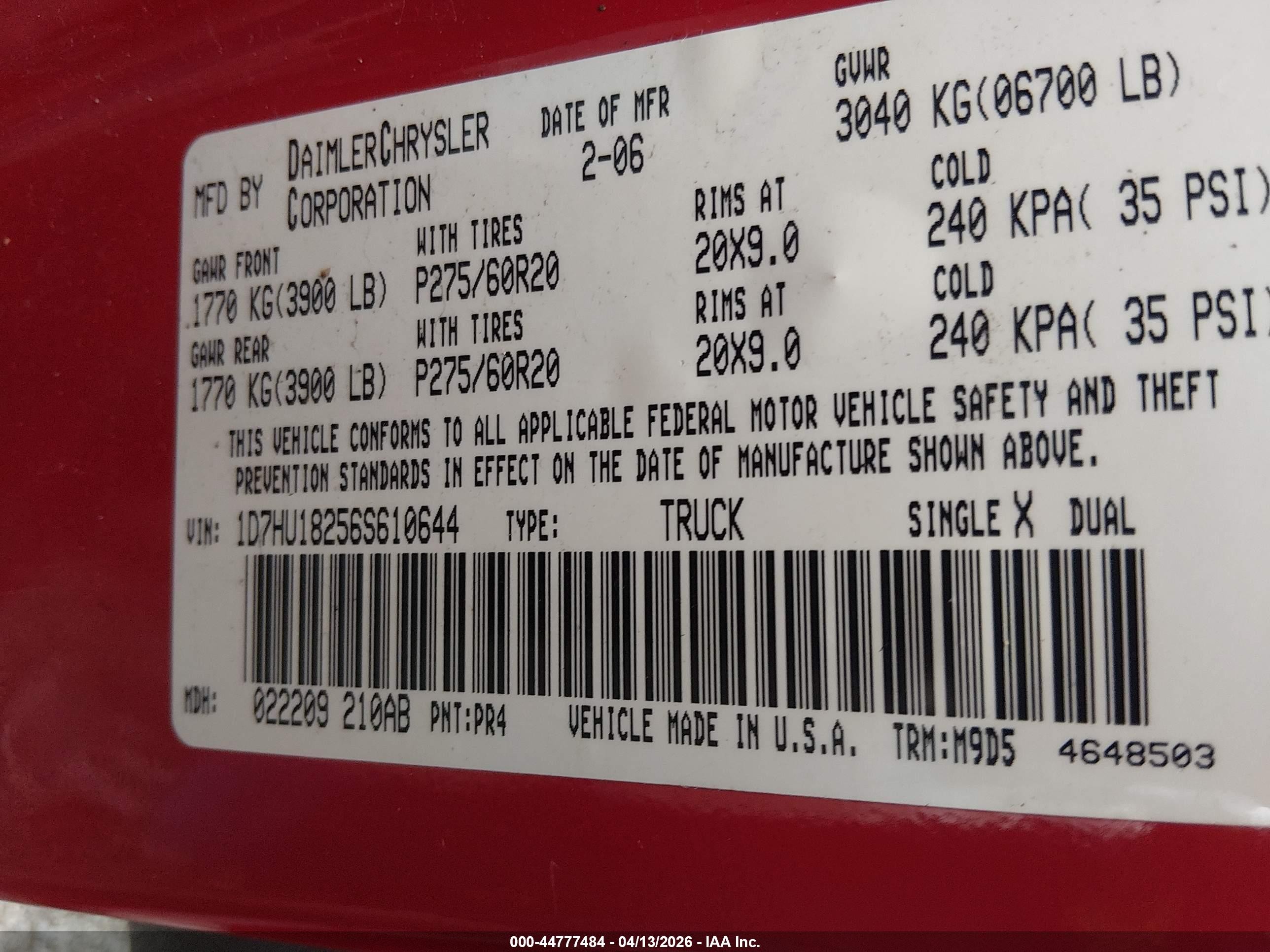 2006 Dodge Ram 1500 Slt/trx4 Off Road/sport Red vin: 1D7HU18256S610644