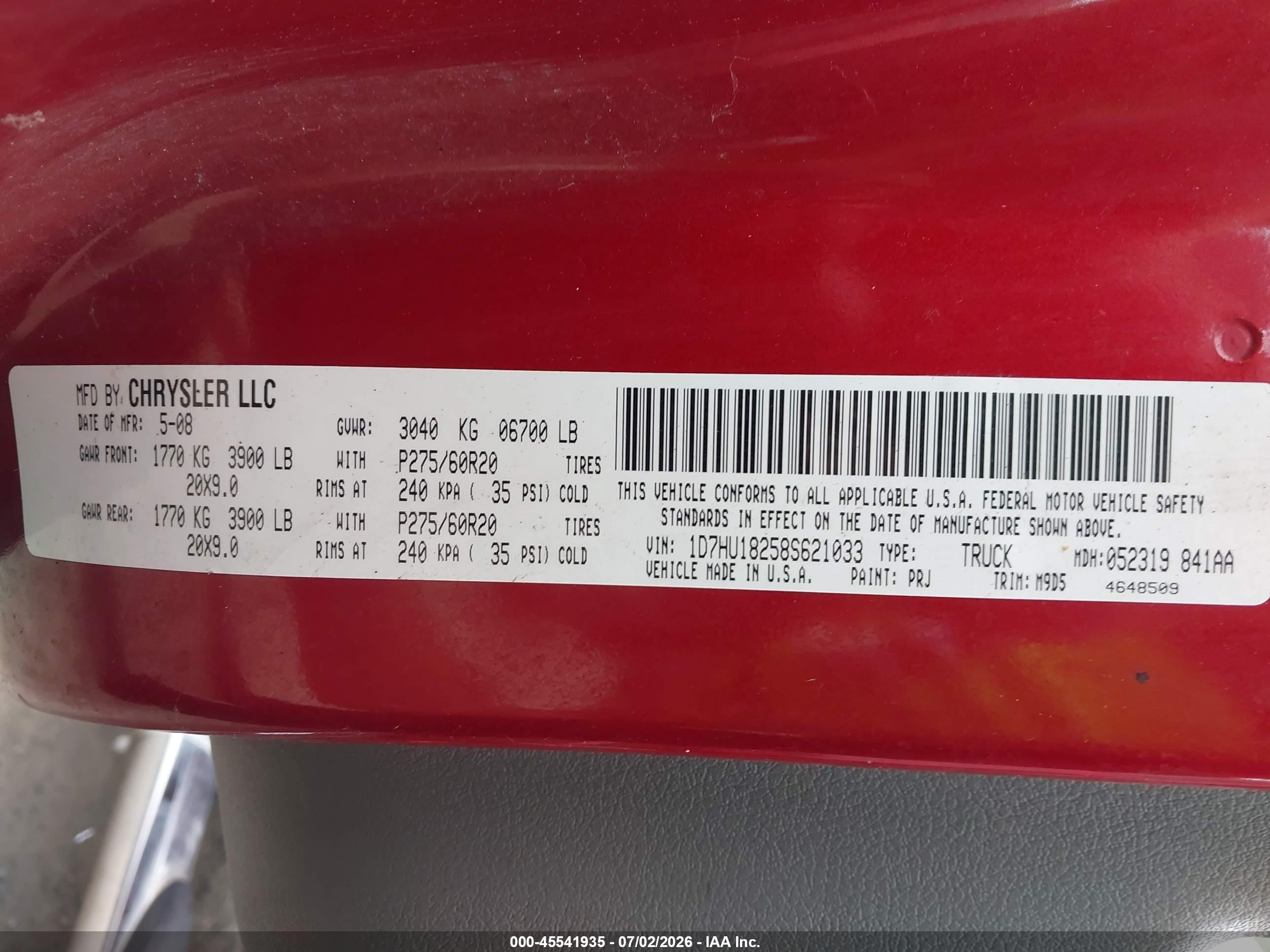 2008 Dodge Ram 1500 Slt Red vin: 1D7HU18258S621033