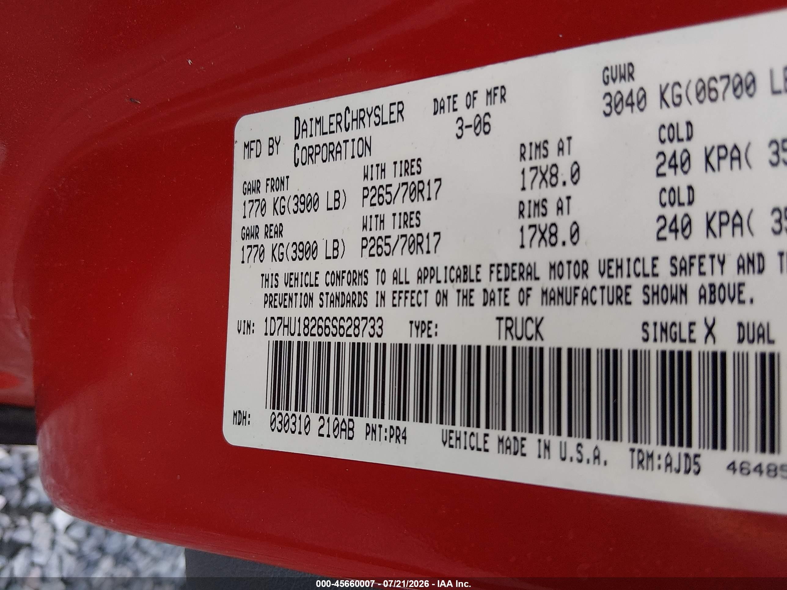 2006 Dodge Ram 1500 Slt/trx4 Off Road/sport Red vin: 1D7HU18266S628733