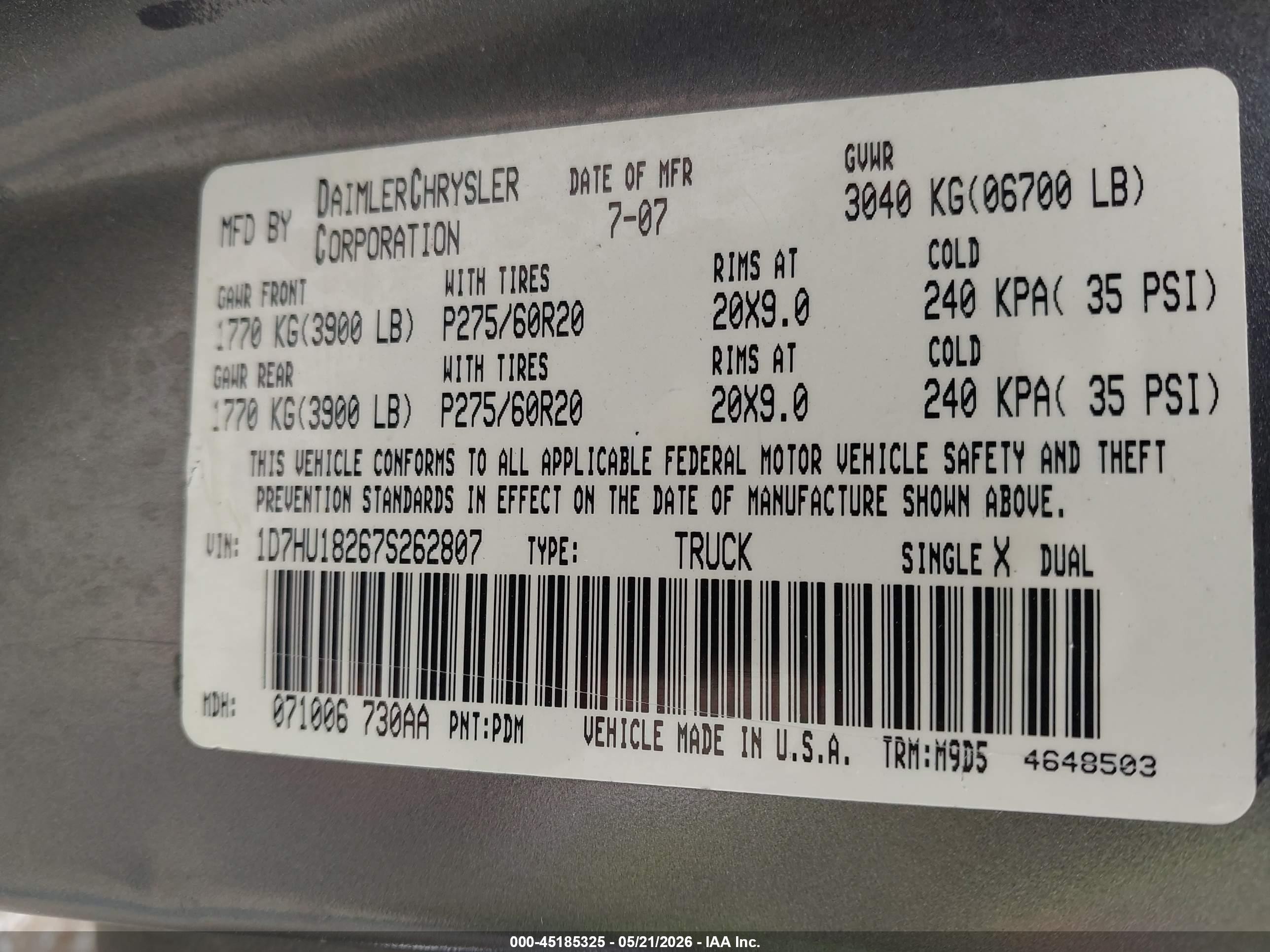 2007 Dodge Ram 1500 Slt/trx4 Off Road/sport Gray vin: 1D7HU18267S262807
