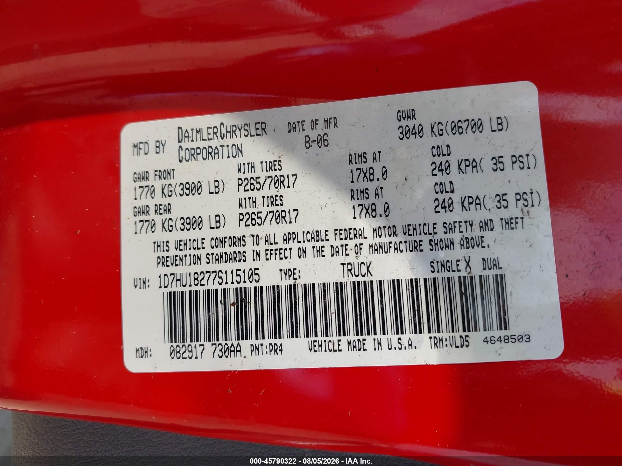 2007 Dodge Ram 1500 Laramie Красный vin: 1D7HU18277S115105