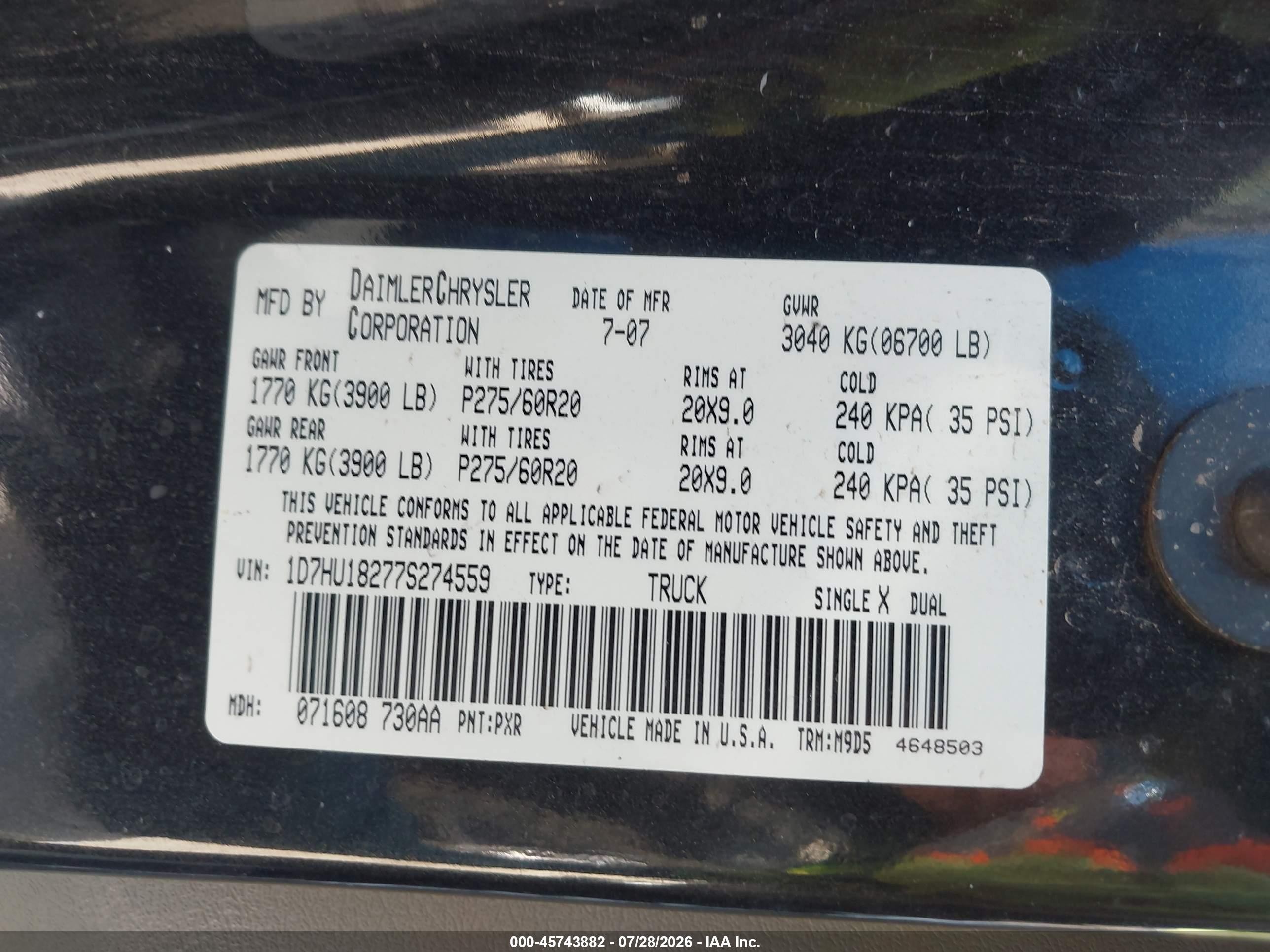 2007 Dodge Ram 1500 St/slt Черный vin: 1D7HU18277S274559