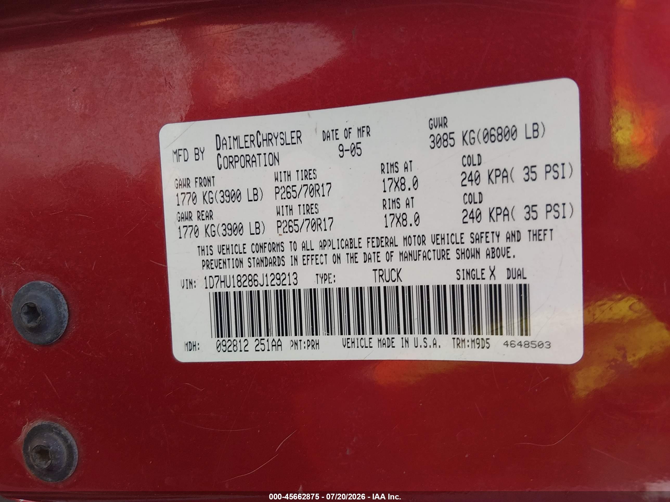 2006 Dodge Ram 1500 Slt Red vin: 1D7HU18286J129213