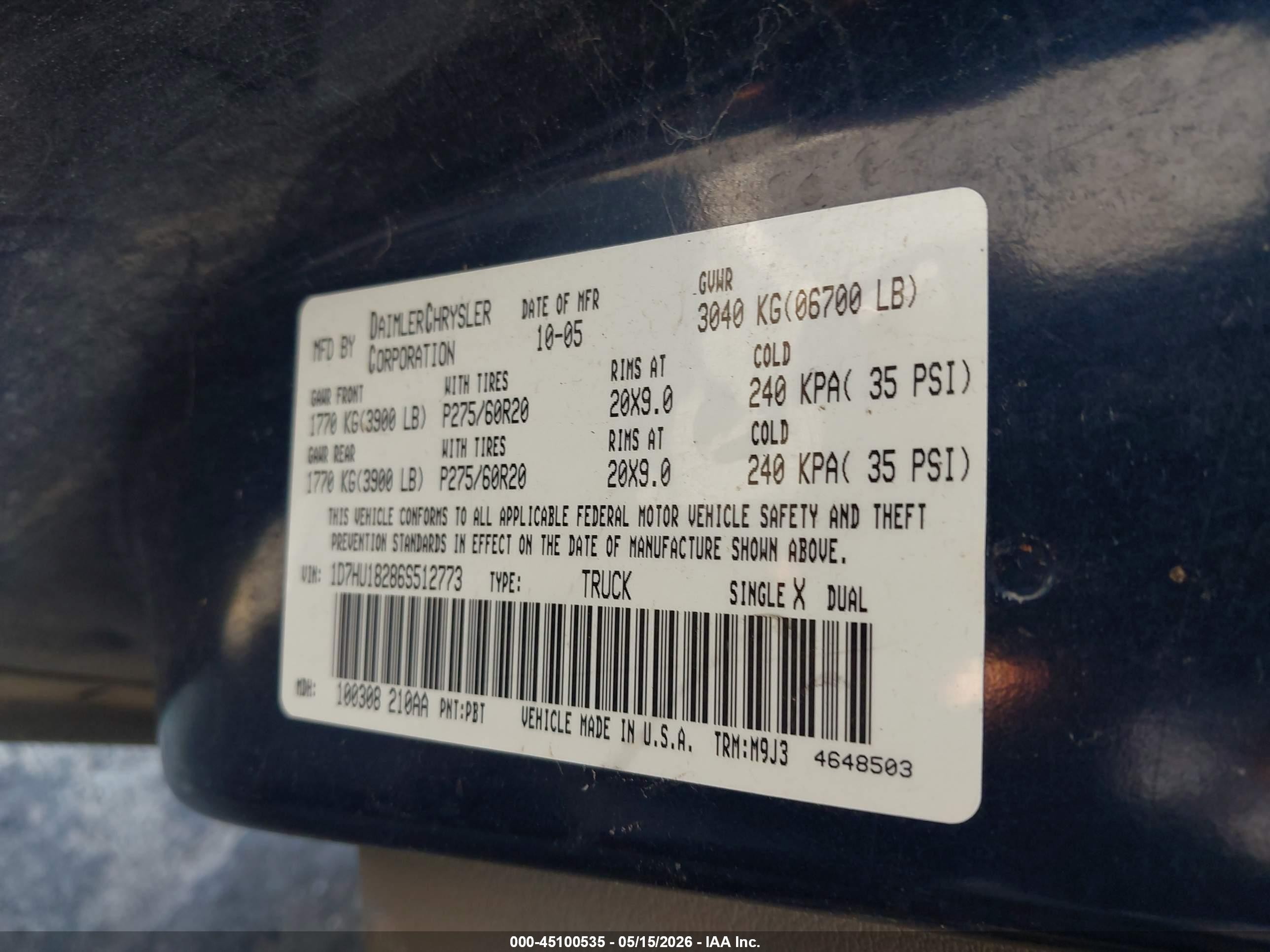 2006 Dodge Ram 1500 Slt/trx4 Off Road/sport Синий vin: 1D7HU18286S512773