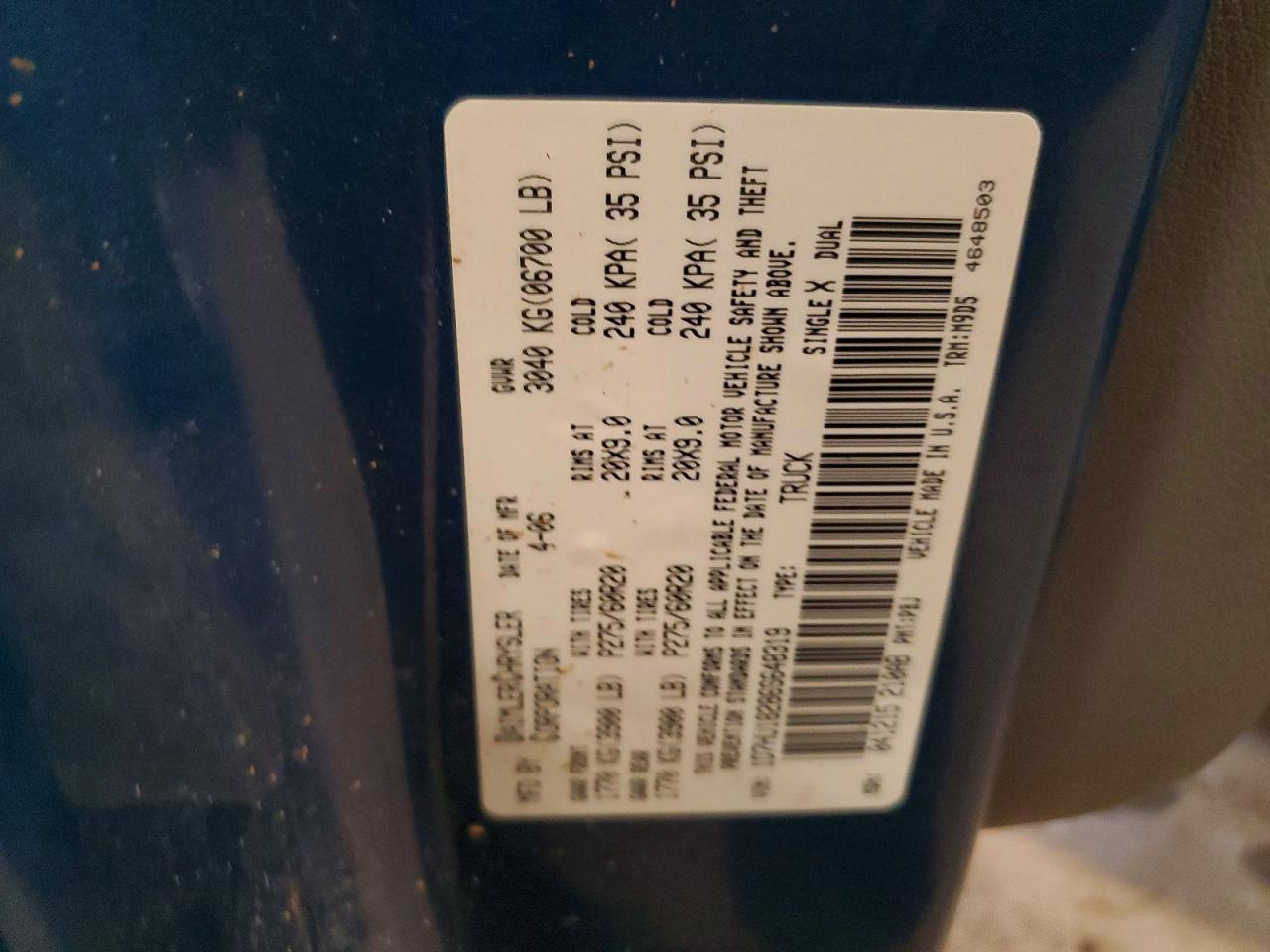 2006 Dodge Ram 1500 St Blue vin: 1D7HU18286S648319