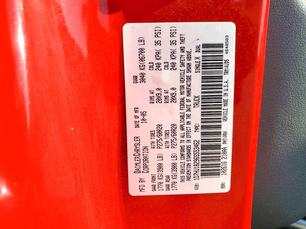 2006 Dodge Ram 1500 St Red vin: 1D7HU18296S553462