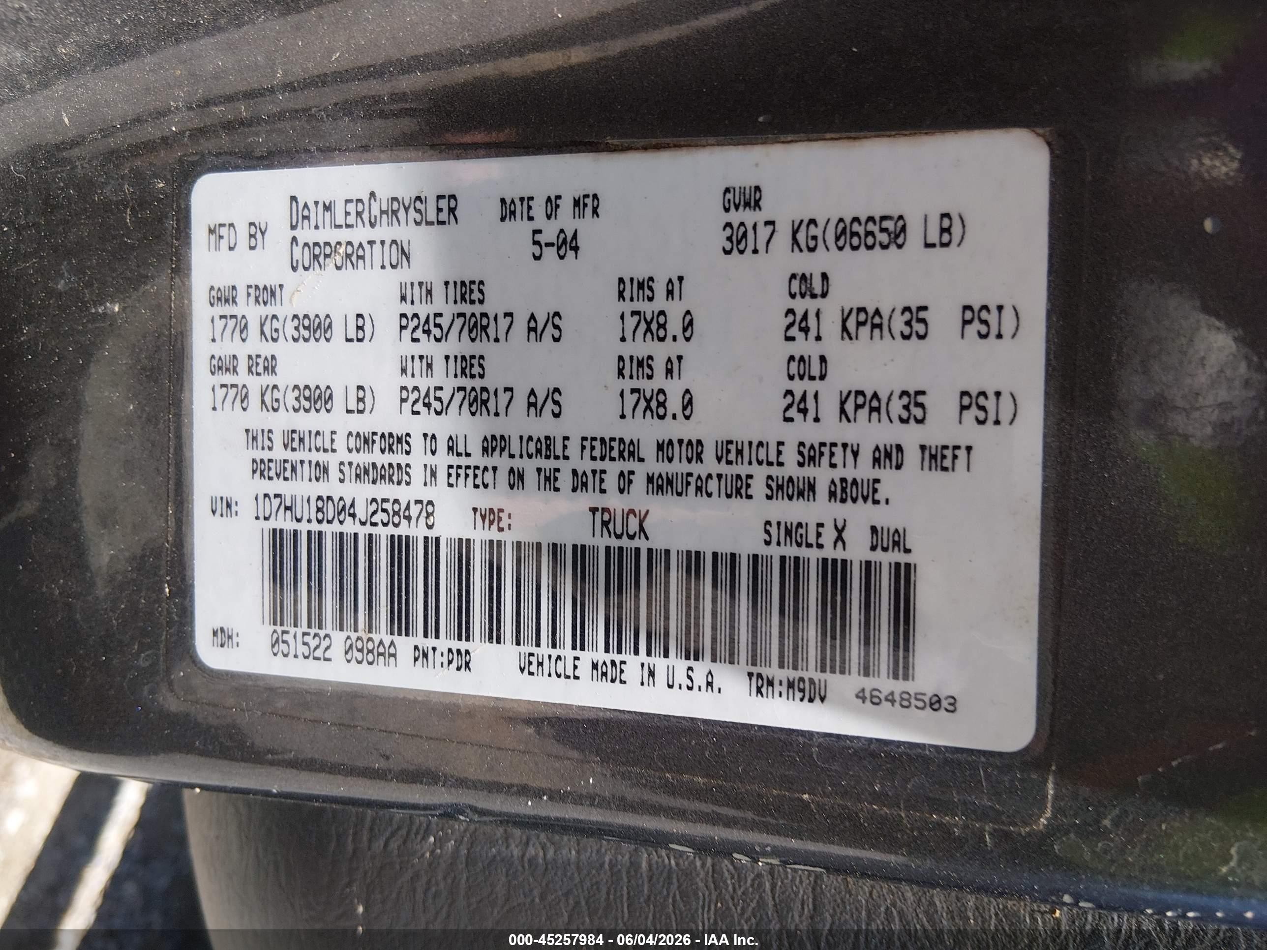 2004 Dodge Ram 1500 Slt/laramie Gray vin: 1D7HU18D04J258478