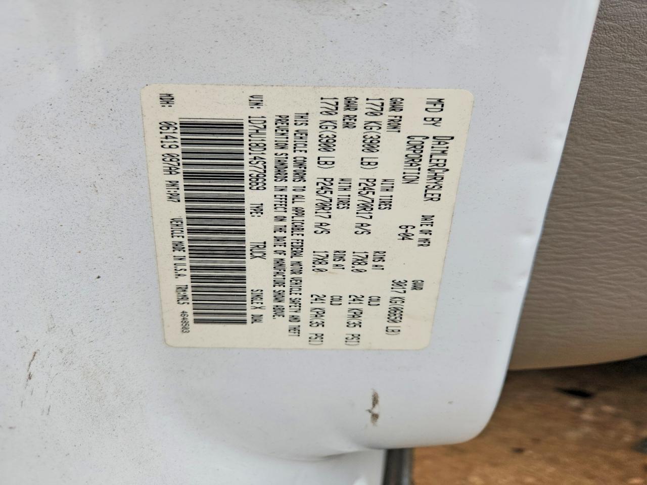 2004 Dodge Ram 1500 St White vin: 1D7HU18D14S779669