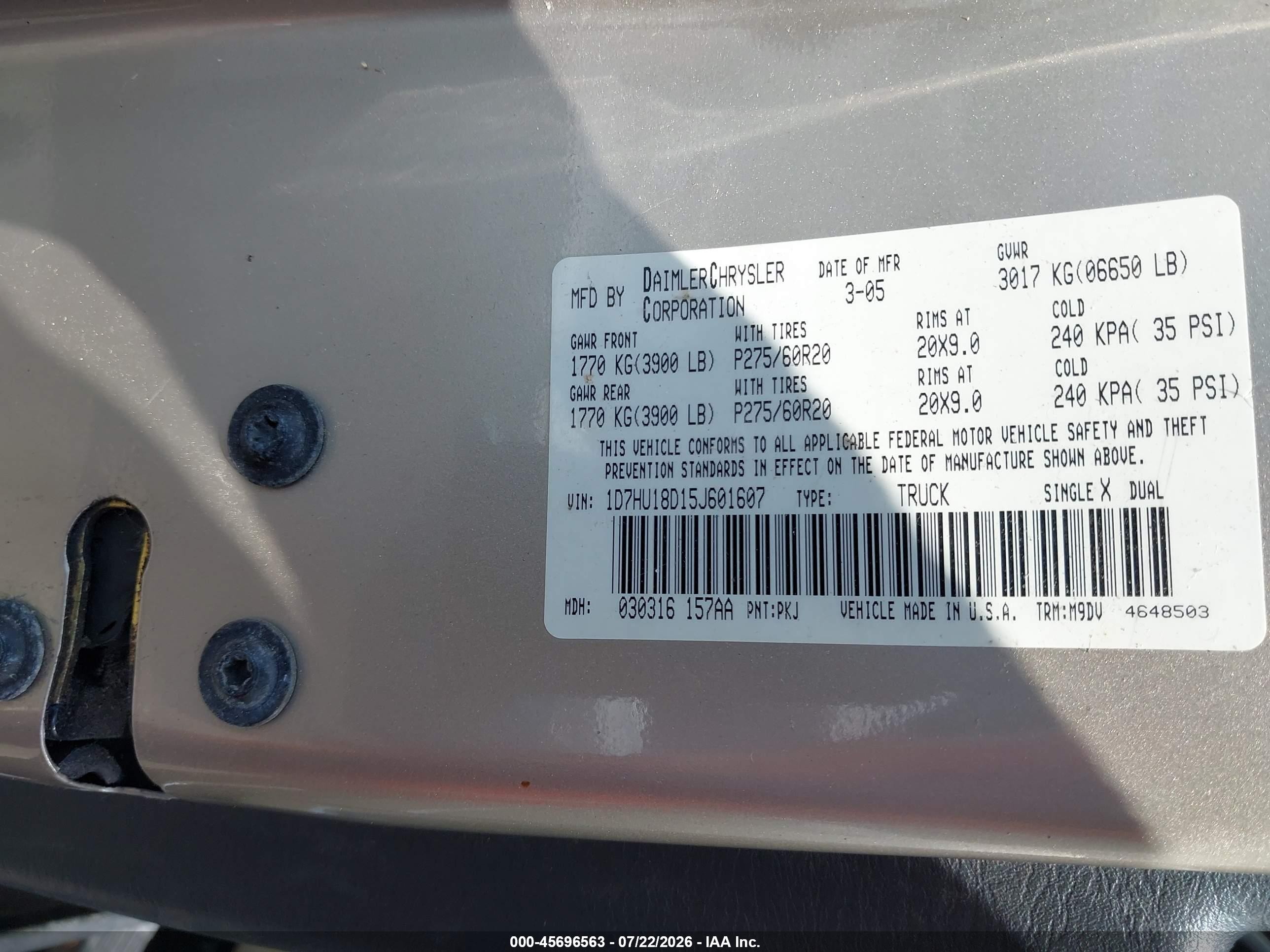 2005 Dodge Ram 1500 Slt/laramie Champagne vin: 1D7HU18D15J601607
