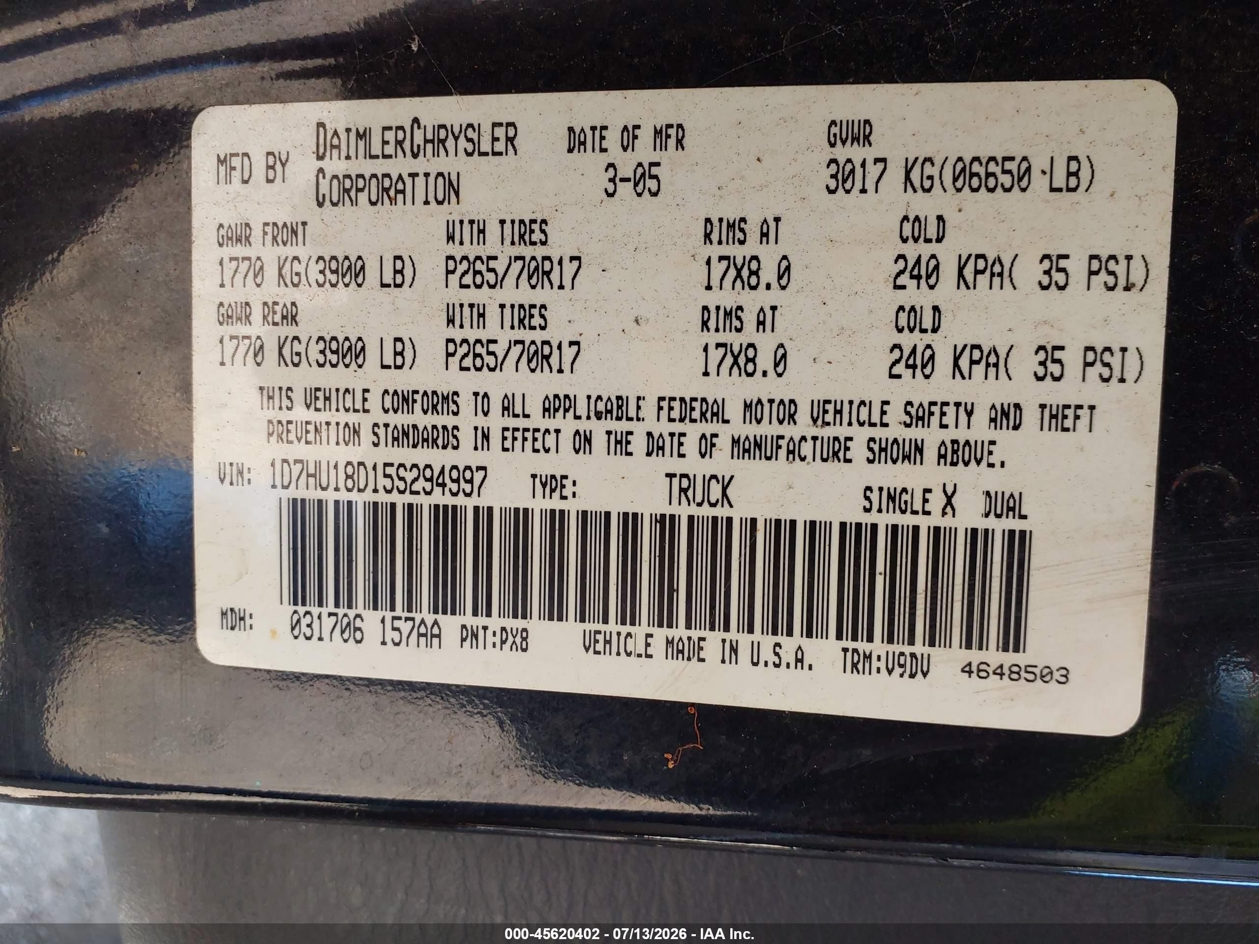 2005 Dodge Ram 1500 Slt/laramie Black vin: 1D7HU18D15S294997