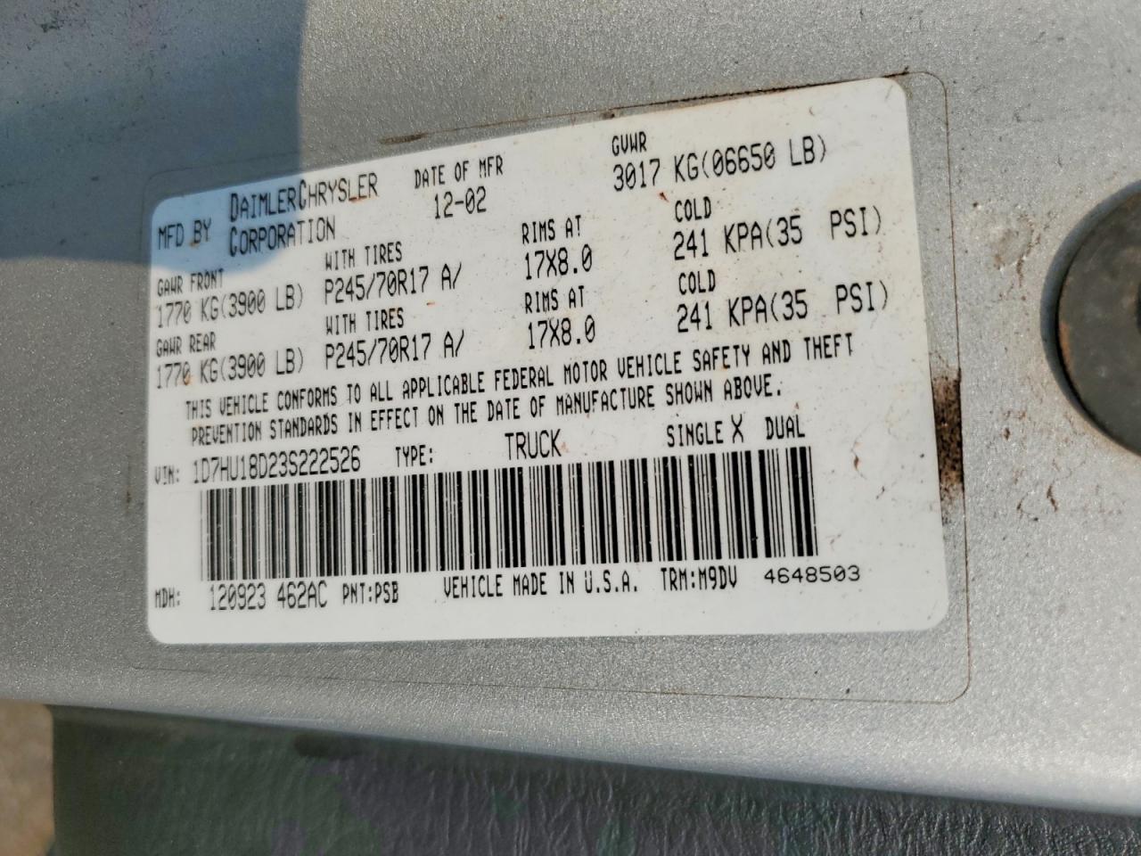2003 Dodge Ram 1500 St Silver vin: 1D7HU18D23S222526
