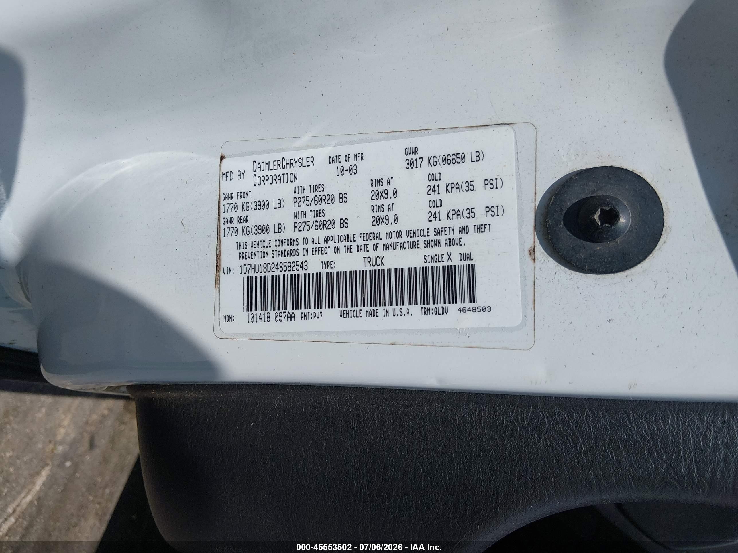 2004 Dodge Ram 1500 Slt/laramie White vin: 1D7HU18D24S582543