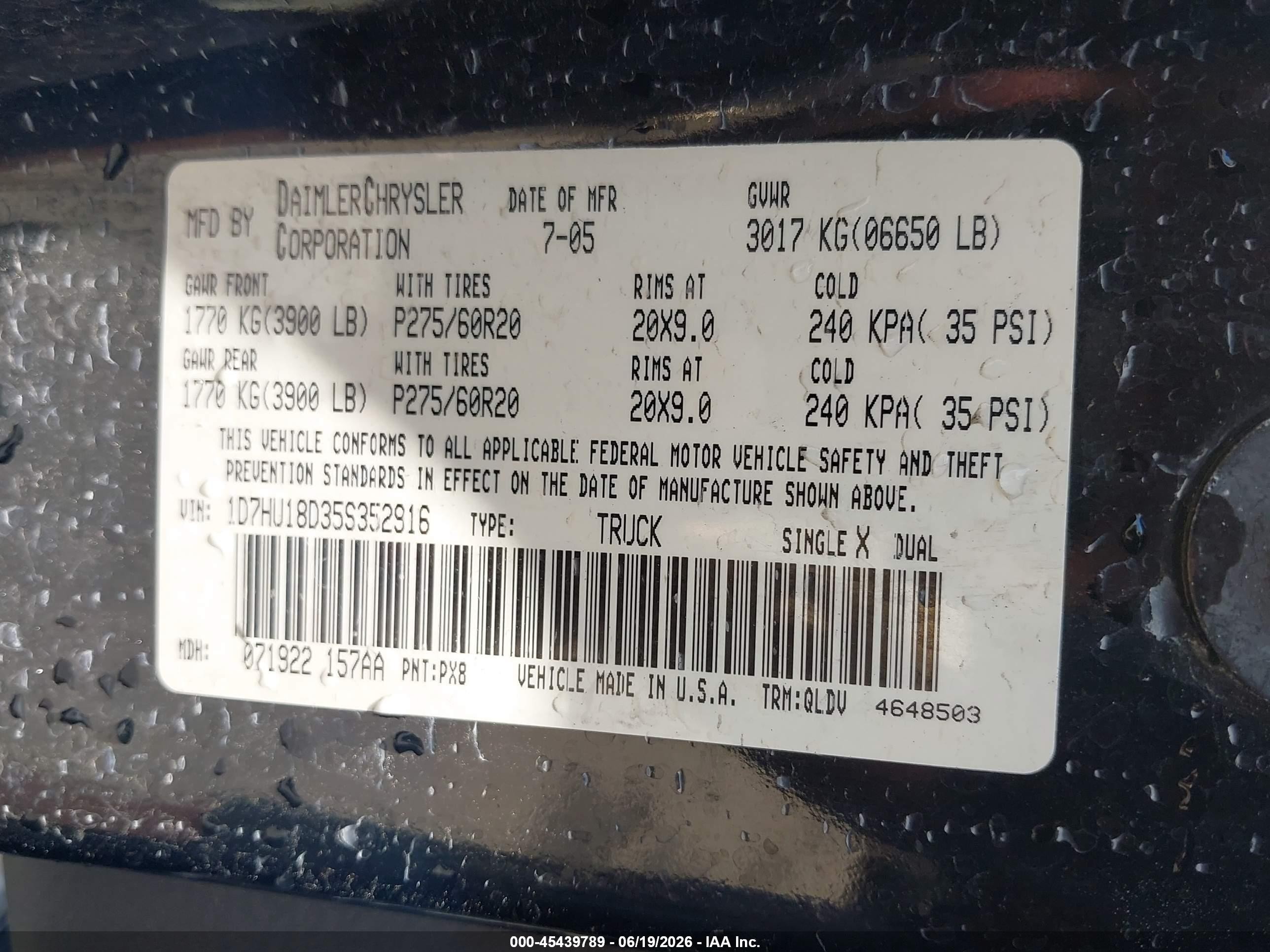 2005 Dodge Ram 1500 Slt/laramie Black vin: 1D7HU18D35S352916