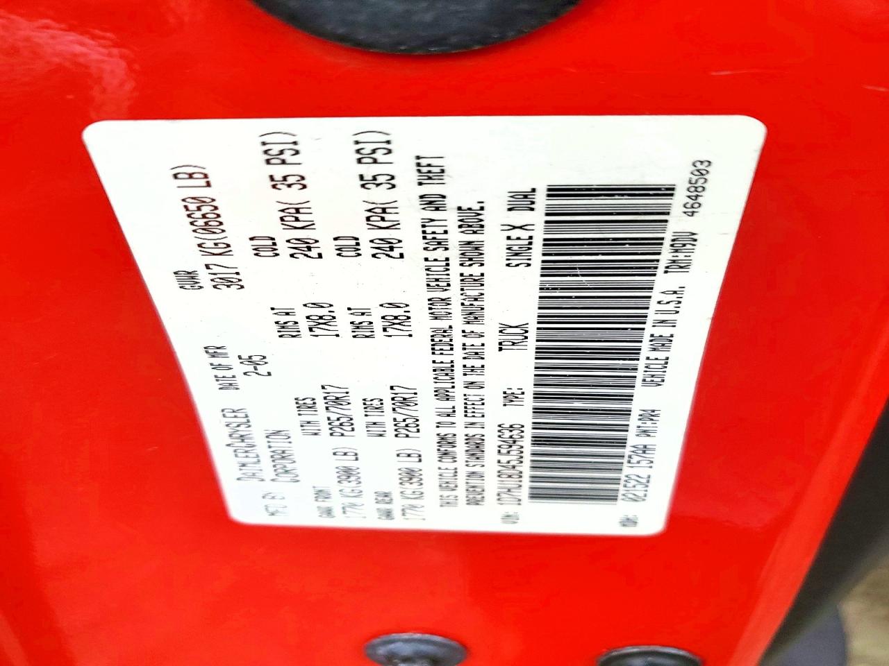 2005 Dodge Ram 1500 St Red vin: 1D7HU18D45J594636