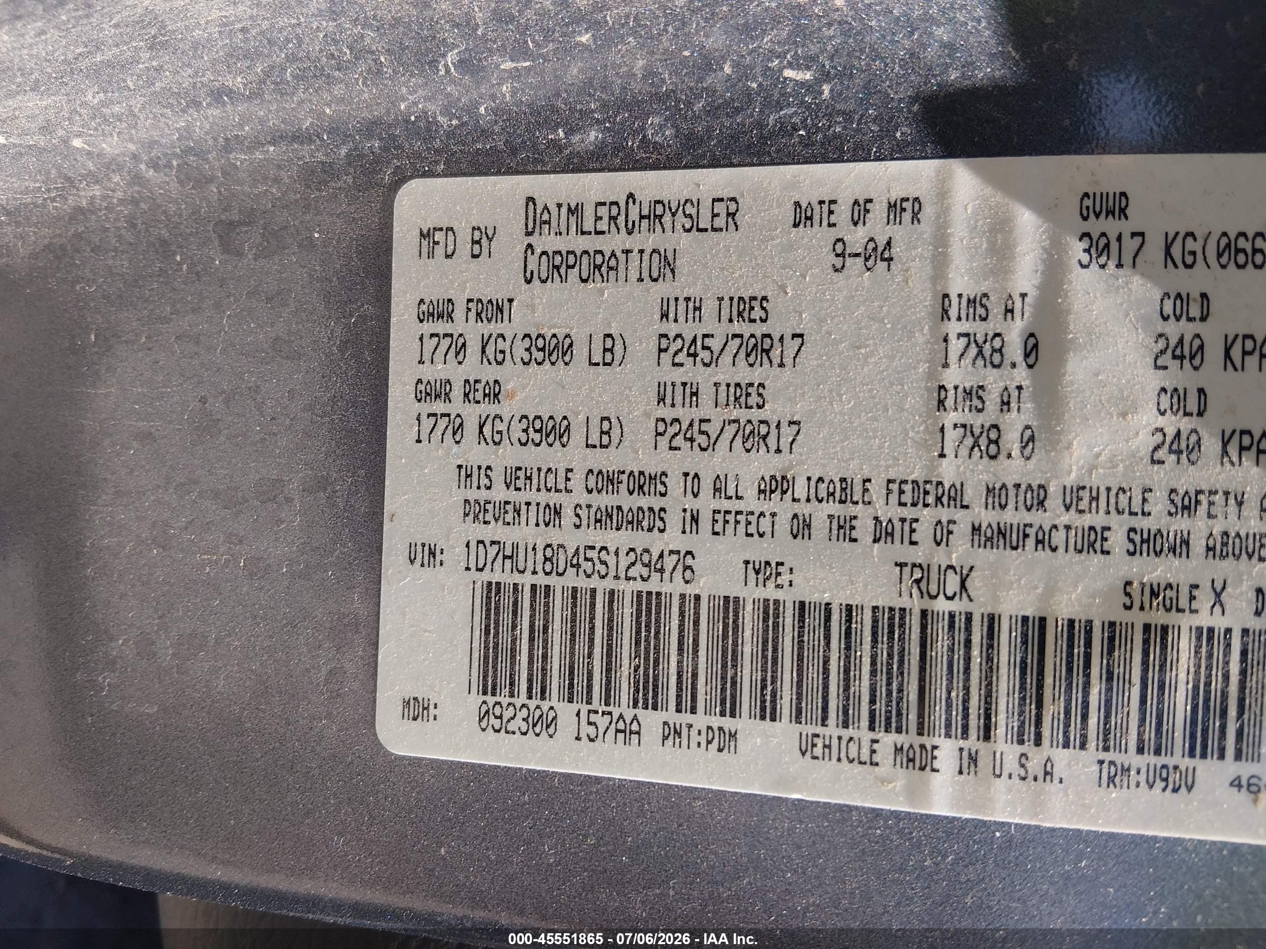 2005 Dodge Ram 1500 Slt/laramie Gray vin: 1D7HU18D45S129476