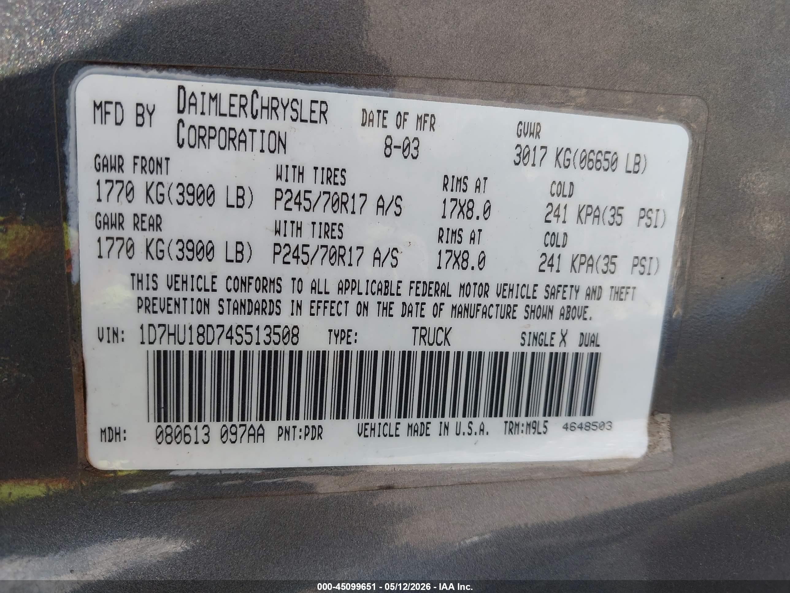 2004 Dodge Ram 1500 Slt/laramie Gray vin: 1D7HU18D74S513508