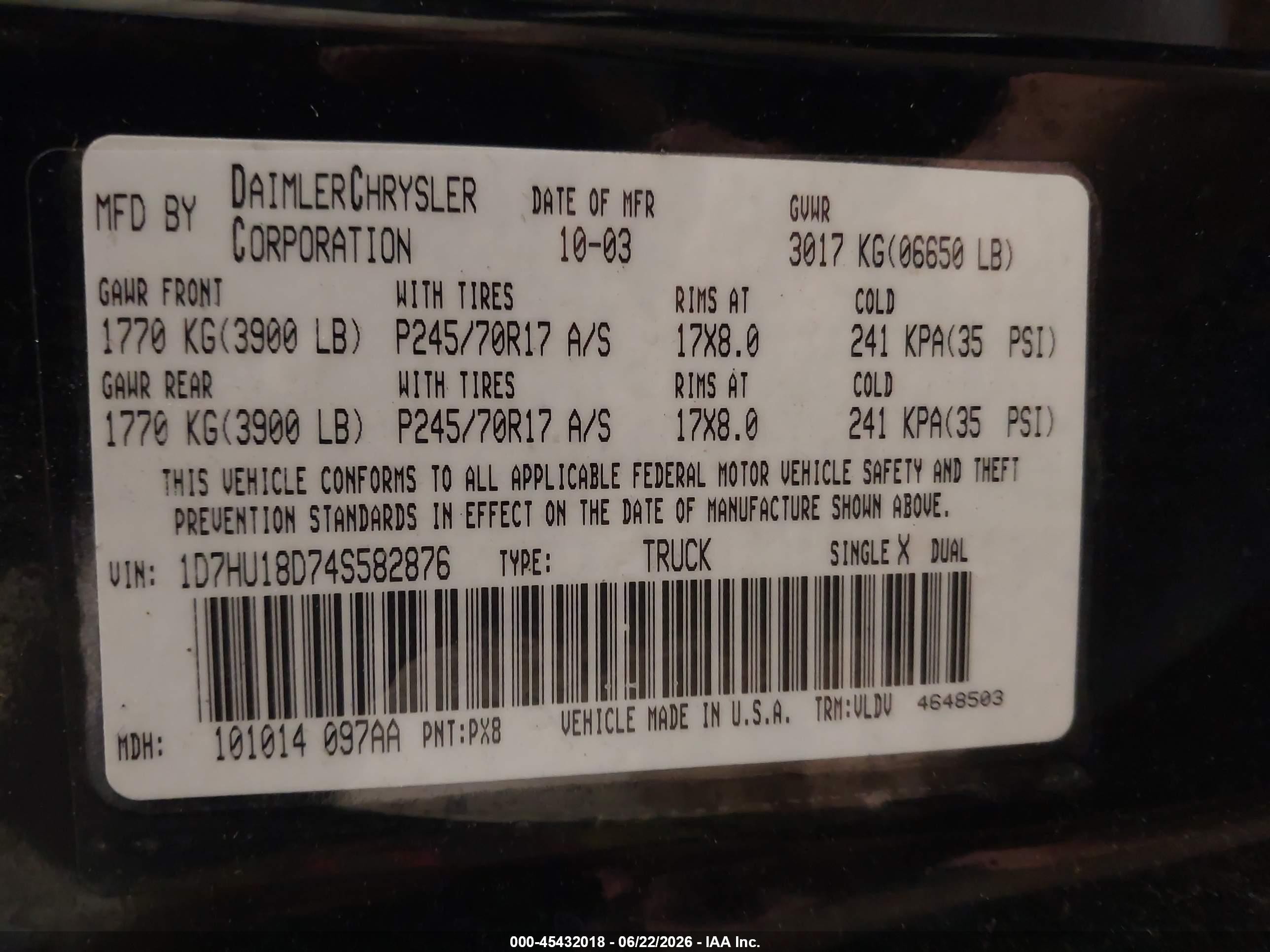2004 Dodge Ram 1500 Slt/laramie Black vin: 1D7HU18D74S582876