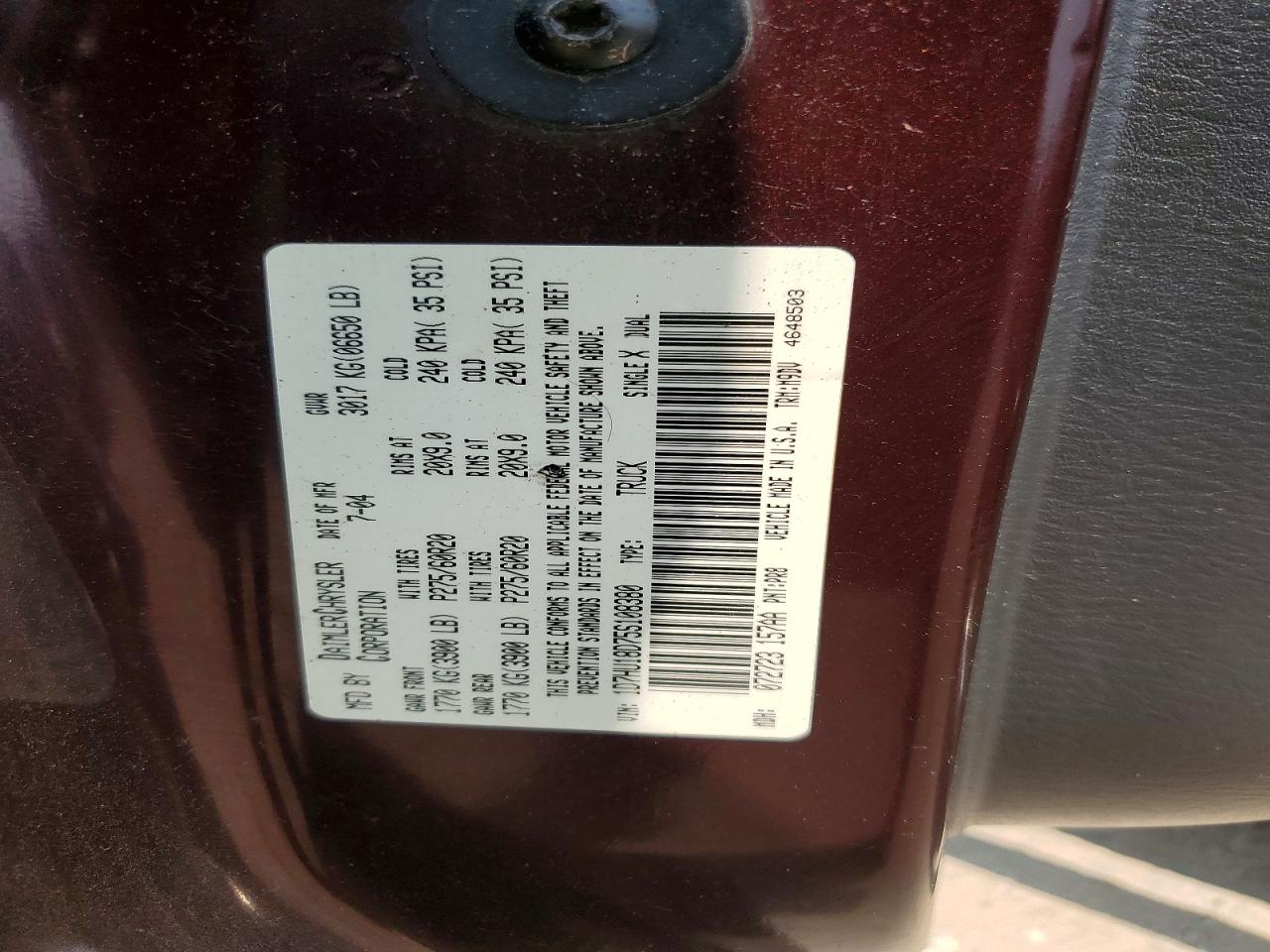 2005 Dodge Ram 1500 St Maroon vin: 1D7HU18D75S108380