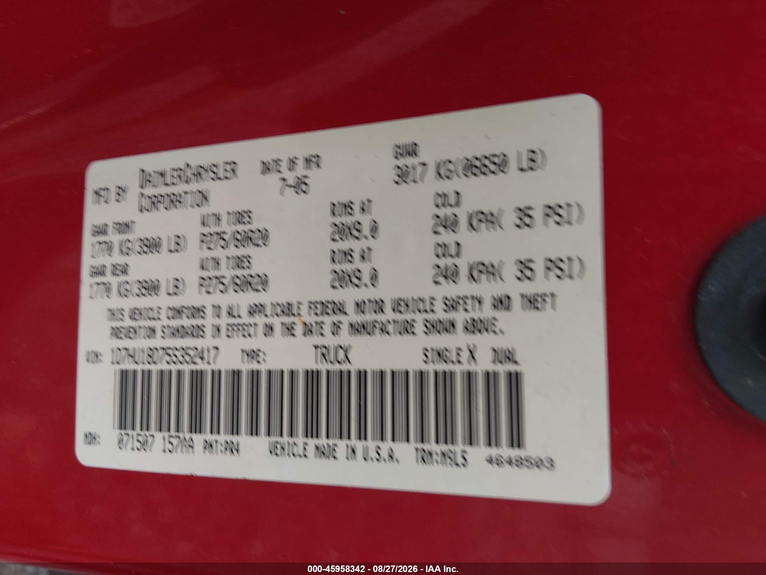2005 Dodge Ram 1500 Slt/laramie Красный vin: 1D7HU18D75S352417
