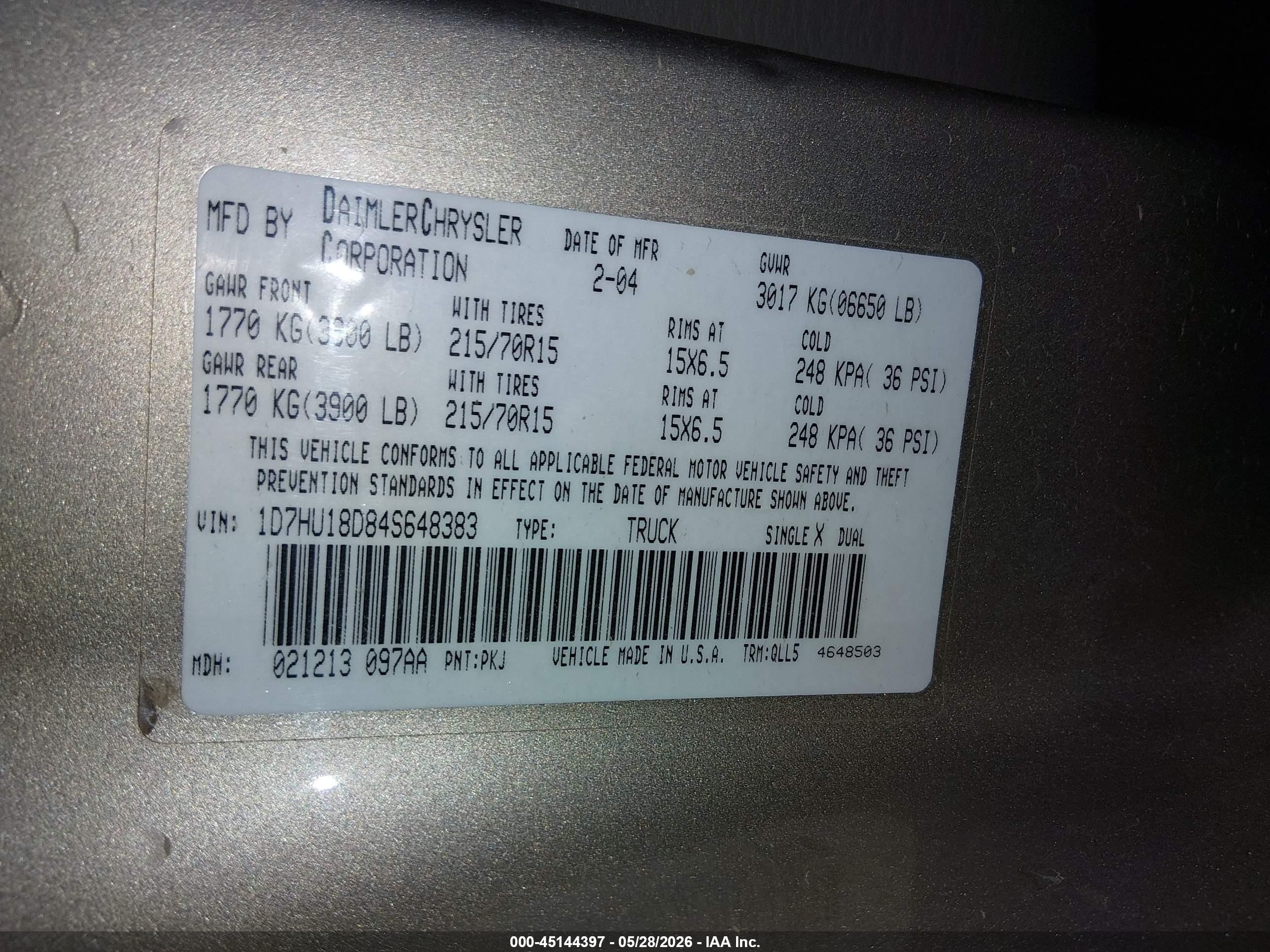 2004 Dodge Ram 1500 Slt/laramie Gold vin: 1D7HU18D84S648383