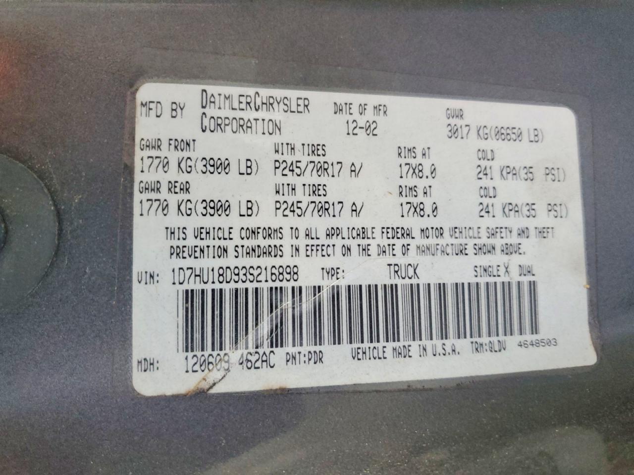 2003 Dodge Ram 1500 St Gray vin: 1D7HU18D93S216898