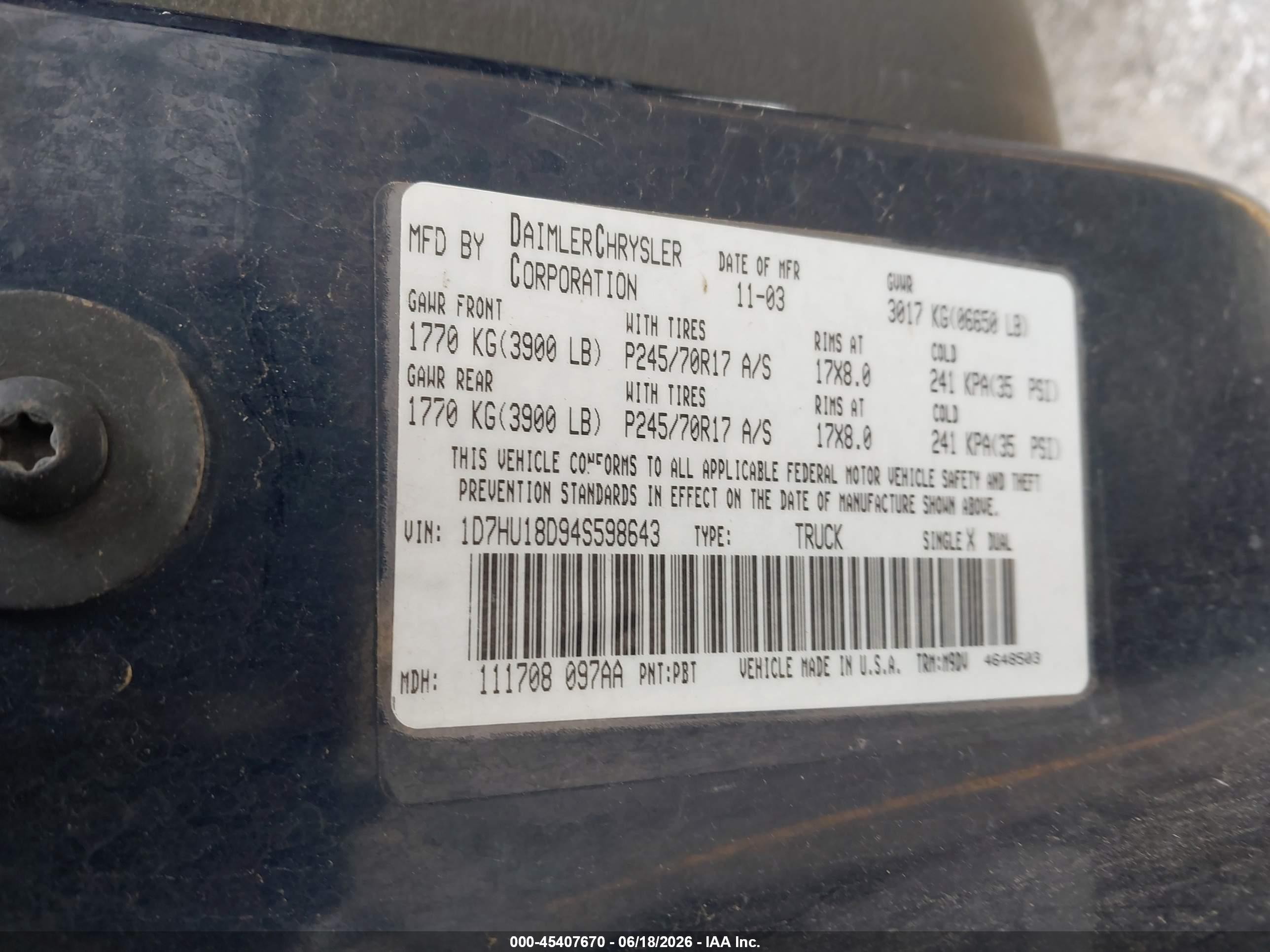 2004 Dodge Ram 1500 Slt/laramie Синий vin: 1D7HU18D94S598643
