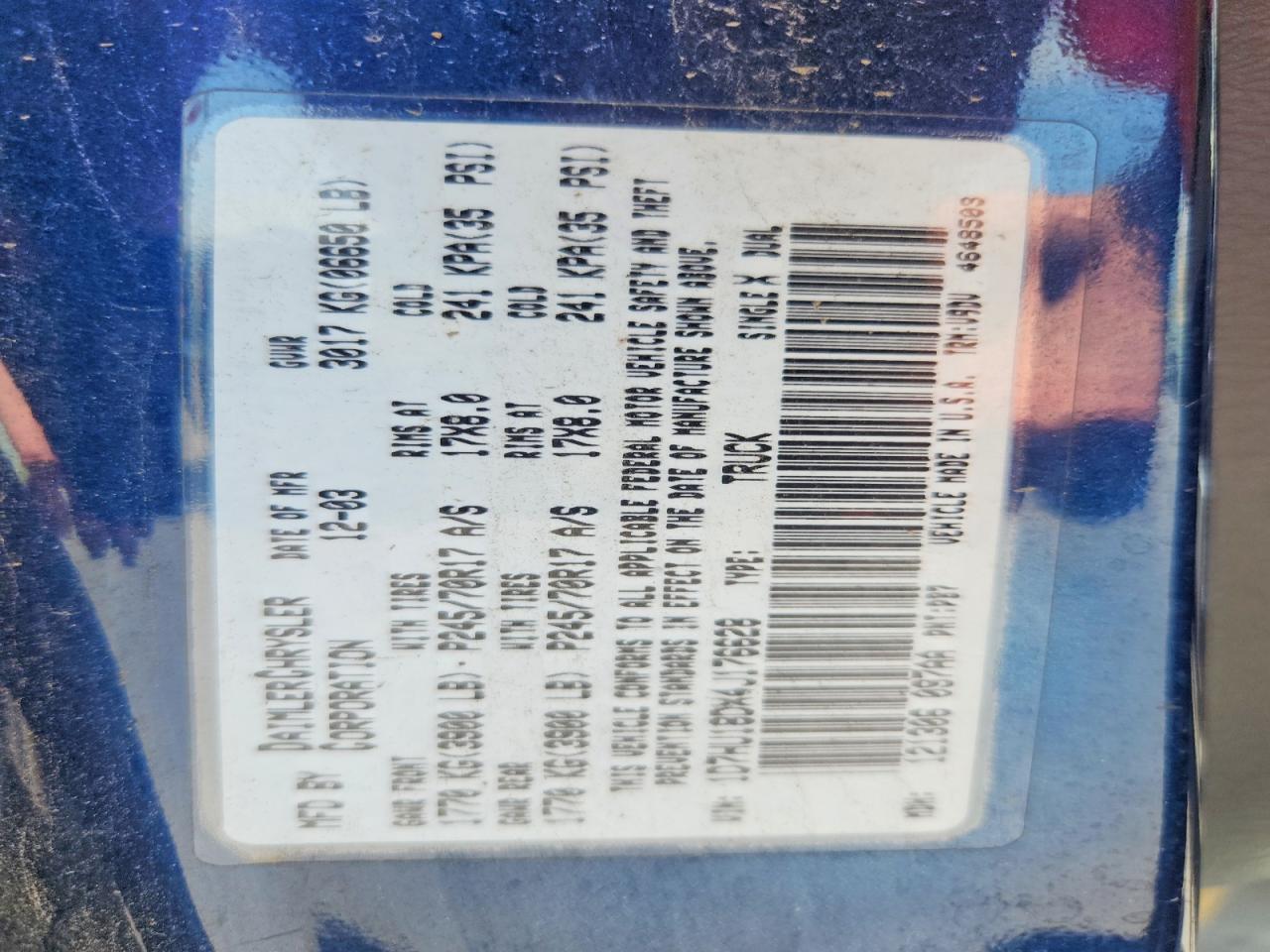 2004 Dodge Ram 1500 St Blue vin: 1D7HU18DX4J176628