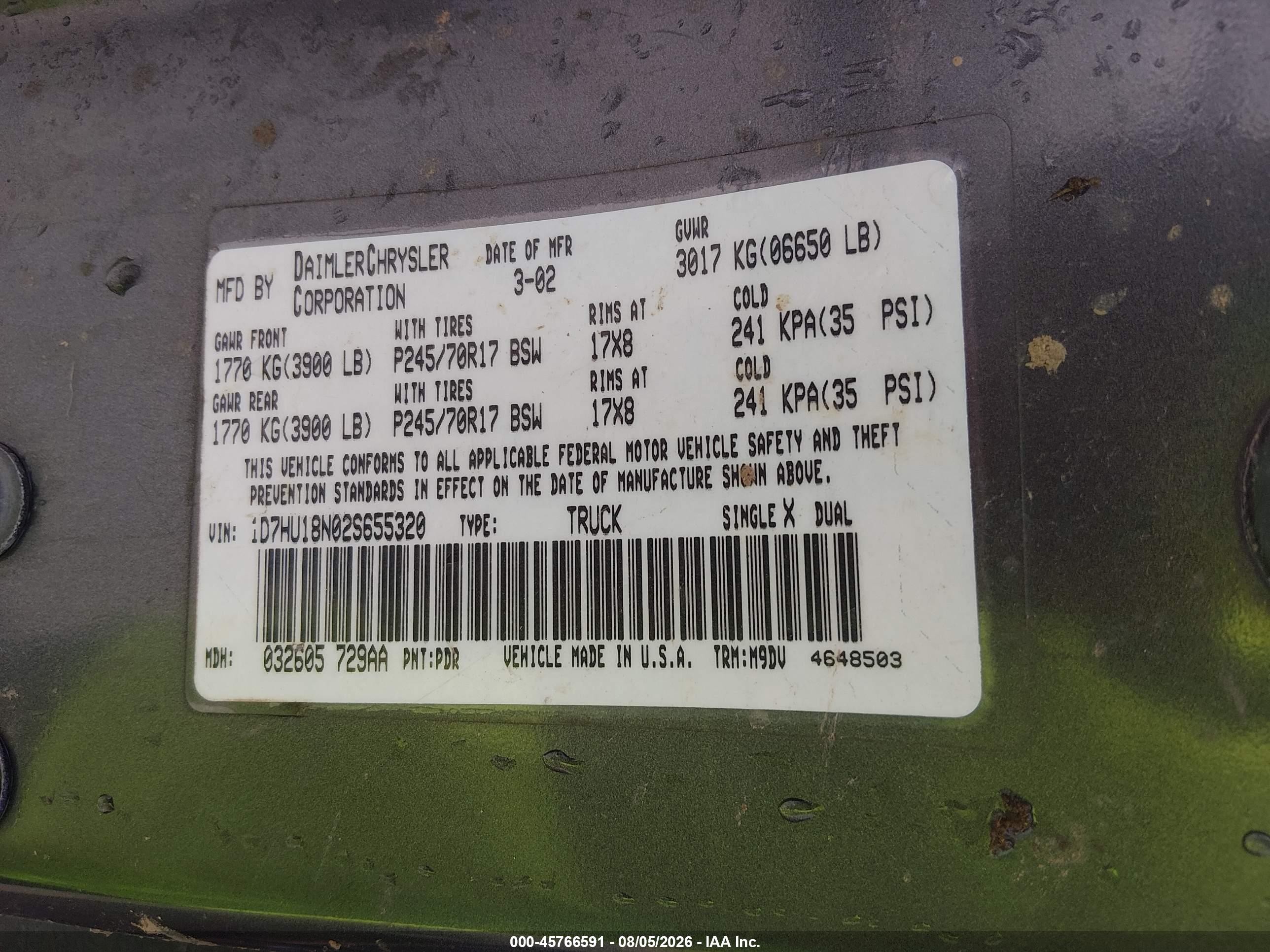 2002 Dodge Ram 1500 St Серый vin: 1D7HU18N02S655320